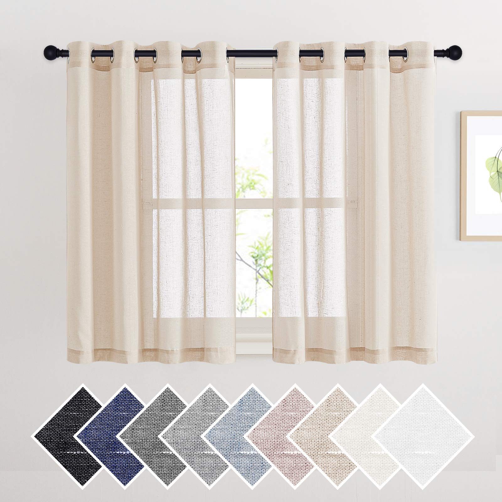NICETOWN Semi Sheer Linen Curtains for Bedroom 84 inches Long, Grommet Privacy Vertical Farmhouse Window with Light Filtering for Living Room, Natural, W52 x L84, 2 Pieces