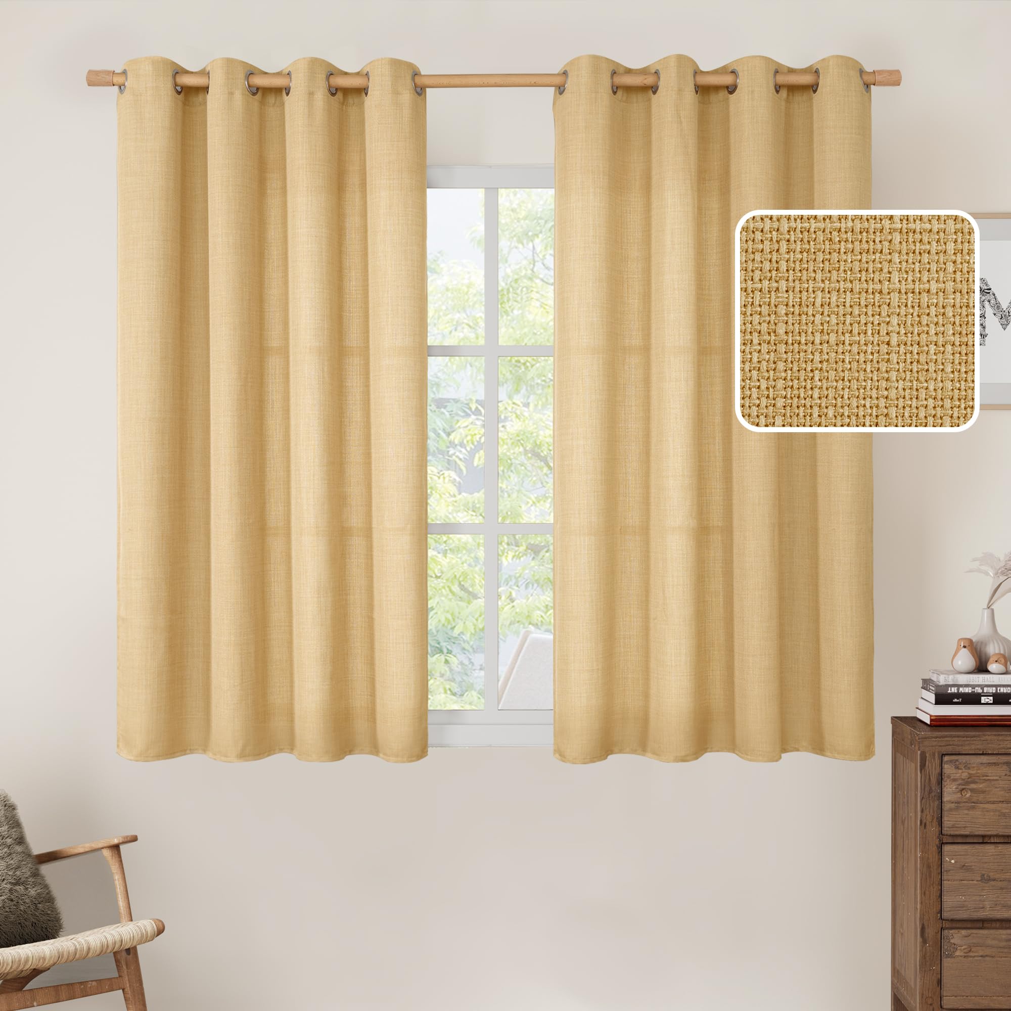 LAMIT Natural Ivory Linen Semi Sheer Curtains 84 inch Length, Cream Light Filtering Soft Thick Neutral Living Room Drapes with Bronze Grommet for Bedroom/Farmhouse, 2 Panels, 52 x 84 Inch