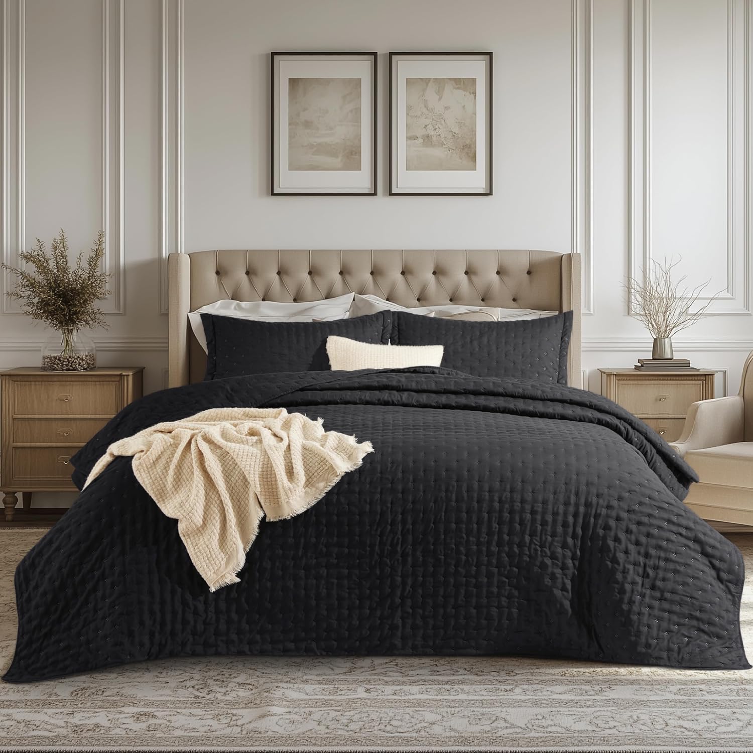 Bedsure Quilts Queen Size - Linen Bedspread Queen Size & Lightweight Comforter, Modern Farmhouse Coverlet with Clover Pattern, Ultra Soft All-Season Bedding, 90 x 96 Inches | Stitch-Free Quilting, Ultra Soft, Lightweight, Machine Washable, Pet-Friendly