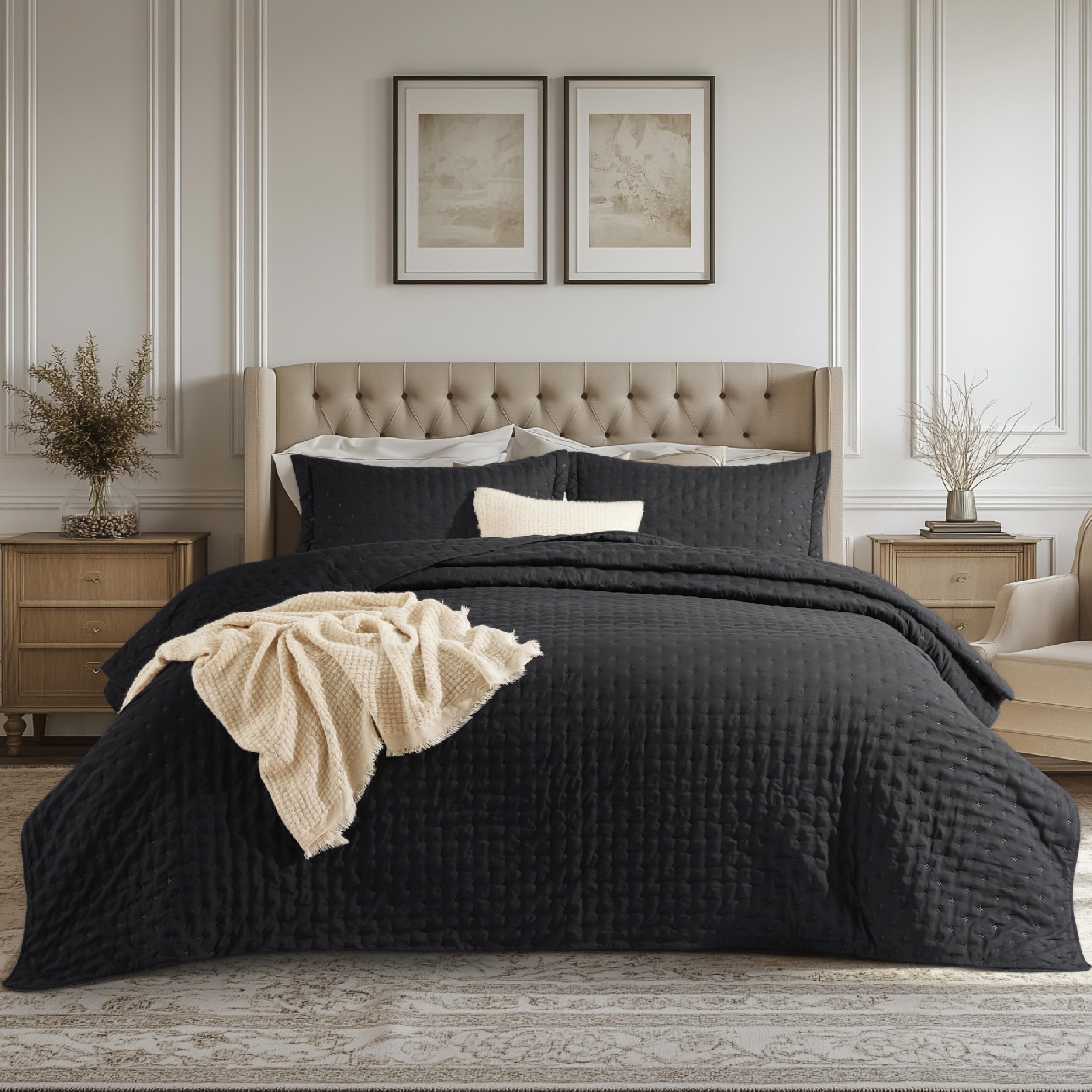 Bedsure King Quilt - Linen Bedspread King Size & Lightweight Comforter, Modern Farmhouse Coverlet with Clover Pattern, Ultra Soft All-Season Bedding, 106 x 96 Inches | Stitch-Free Quilting, Ultra Soft, Lightweight, Machine Washable, Pet-Friendly