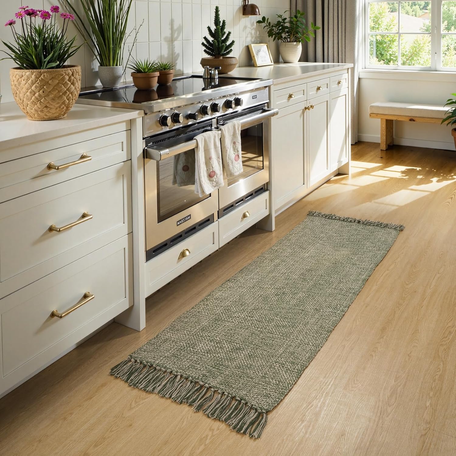 Collive 4x6 Area Rug, Natural/Black Woven Cotton Washable Modern Bedroom Rugs, Boho Dining Room Door Rug Carpet with Tassel for Living Room Nursery Room Office, Outdoor Rug for Patio Hallway Decor