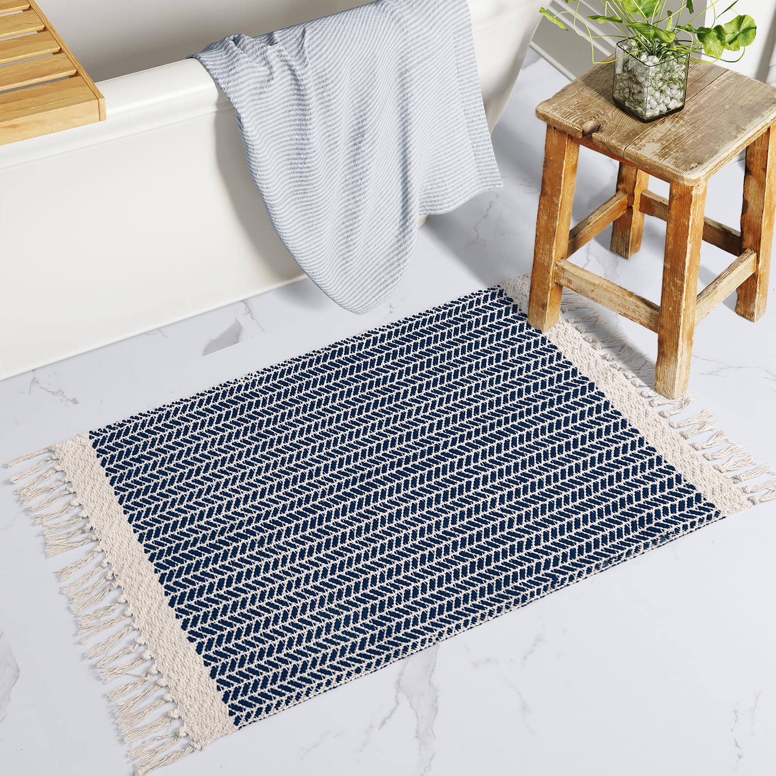Lahome Belle Boho Rugs for Bedroom, 3x5 Bathroom Rug Lightweight Farmhouse Woven Area Rug with Tassels, Throw Rugs Washable Kitchen Rug Non Shedding Indoor Door Mats for Entryway Living Room, Khaki