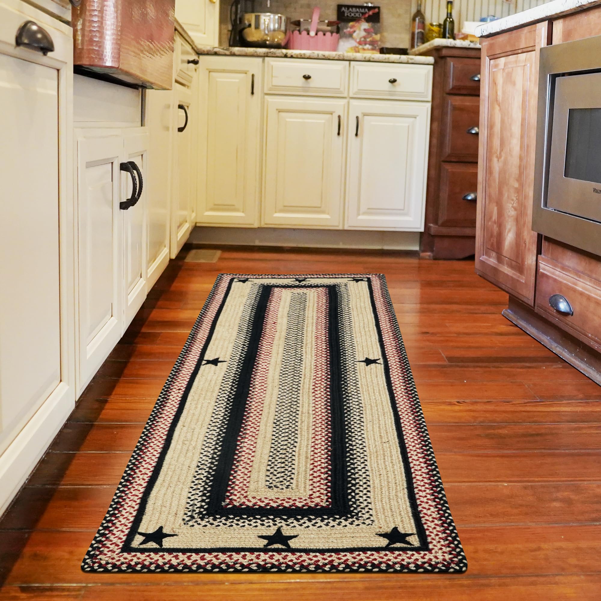 Homespice Gingerbread Black & Brown Braided Rug 20x30 - Jute Braided Kitchen Rugs for Country, Primitive Decor, Reversible, Pet-Friendly, Durable & Easy to Maintain