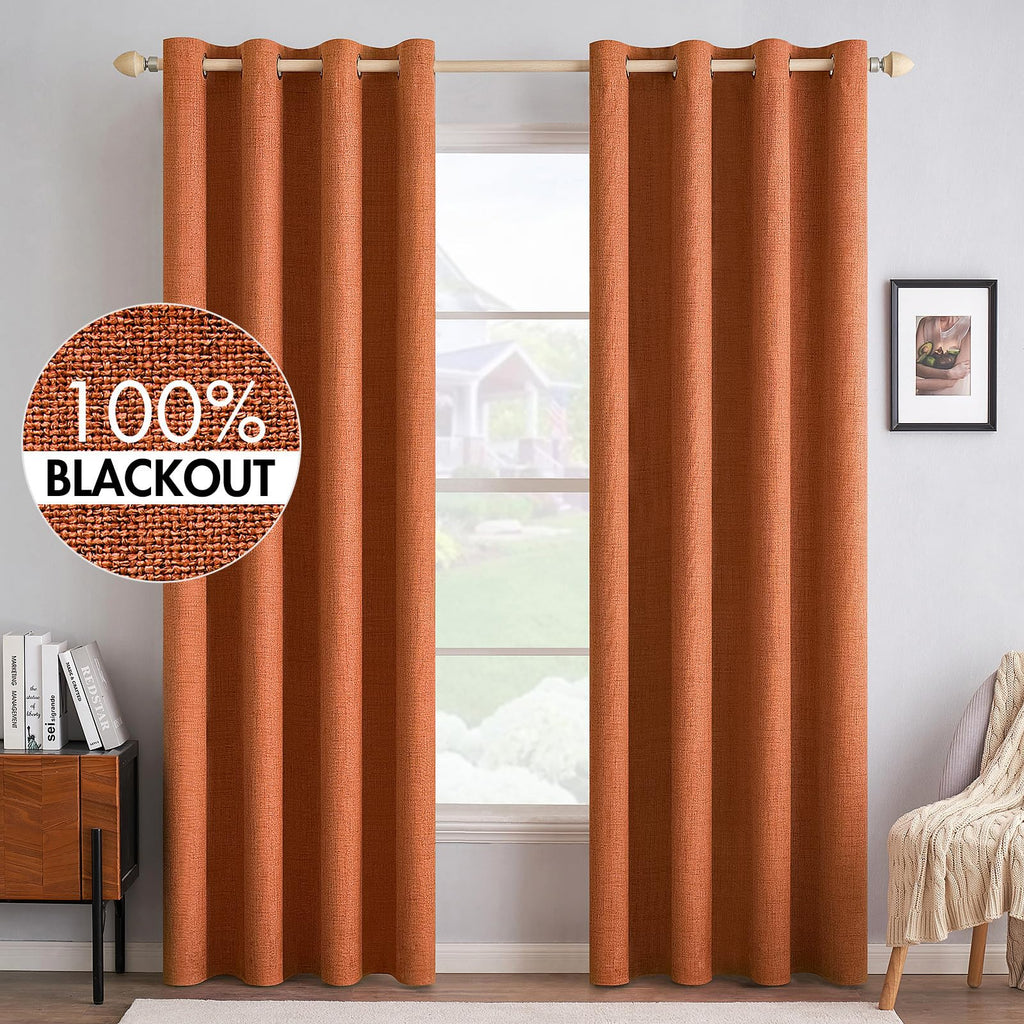 MIULEE 100% Blackout Linen Textured Curtains for Bedroom Solid Thermal Insulated Natural Beige Grommet Room Darkening Curtains & Drapes Luxury Decor for Living Room Nursery 52 x 96 Inch (2 Panels)