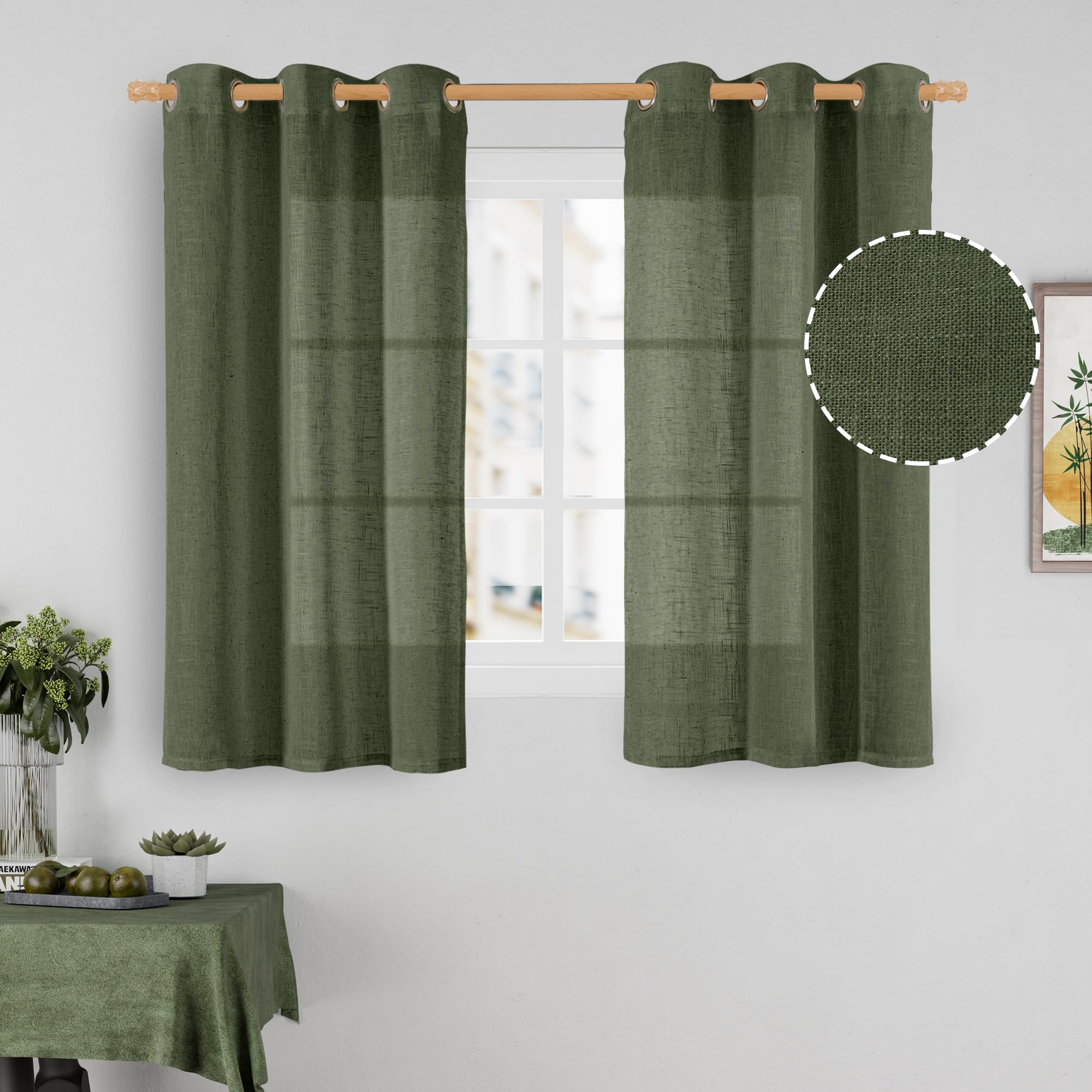 LAMIT Natural Ivory Linen Semi Sheer Curtains 84 inch Length, Cream Light Filtering Soft Thick Neutral Living Room Drapes with Bronze Grommet for Bedroom/Farmhouse, 2 Panels, 52 x 84 Inch