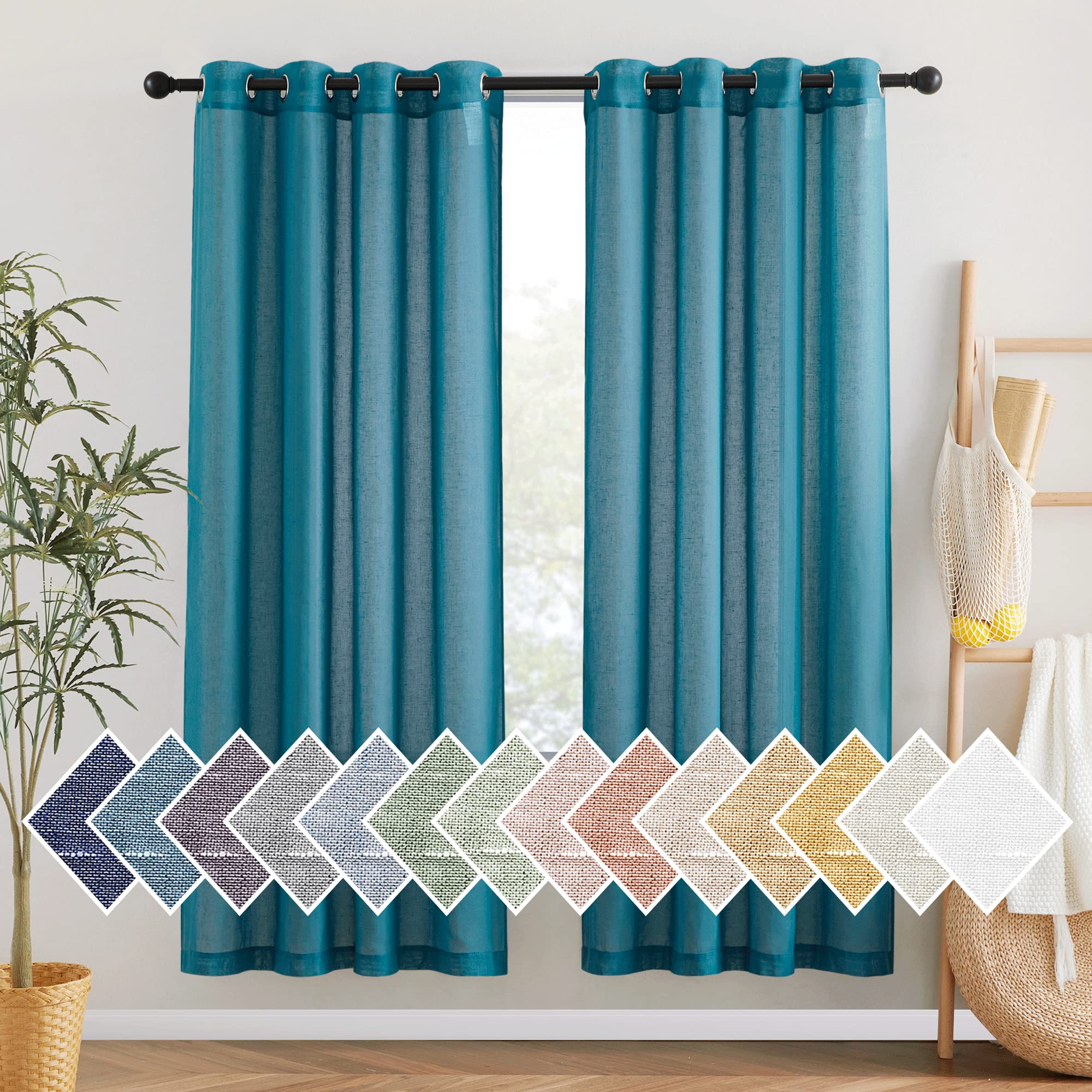 NICETOWN Semi Sheer Linen Curtains for Bedroom 84 inches Long, Grommet Privacy Vertical Farmhouse Window with Light Filtering for Living Room, Natural, W52 x L84, 2 Pieces