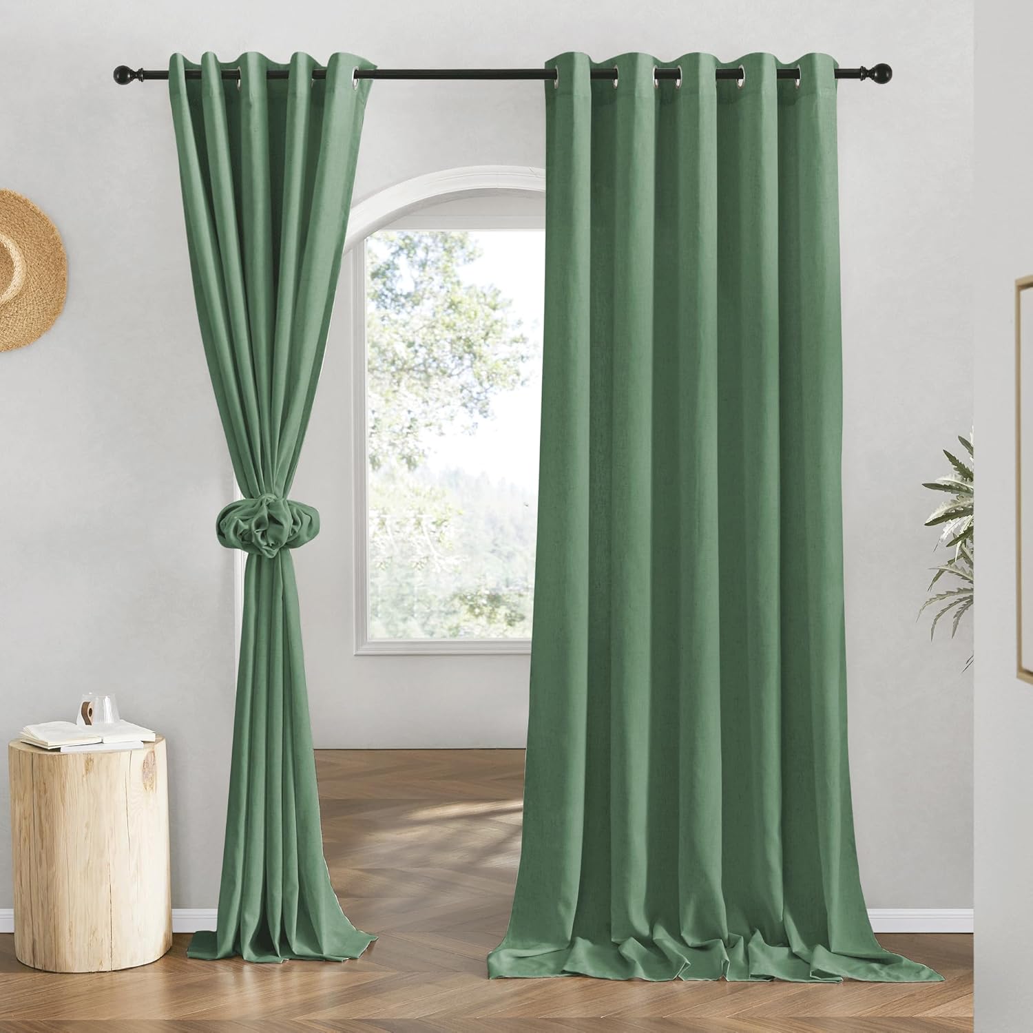 NICETOWN Natural Linen Curtains 84 inch Long 2 Panels Set, Grommet Top Thick Linen Burlap Semi Sheer Vertical Drapes Privacy Assured with Light Filtering for Bedroom/Living Room, W55 x L84