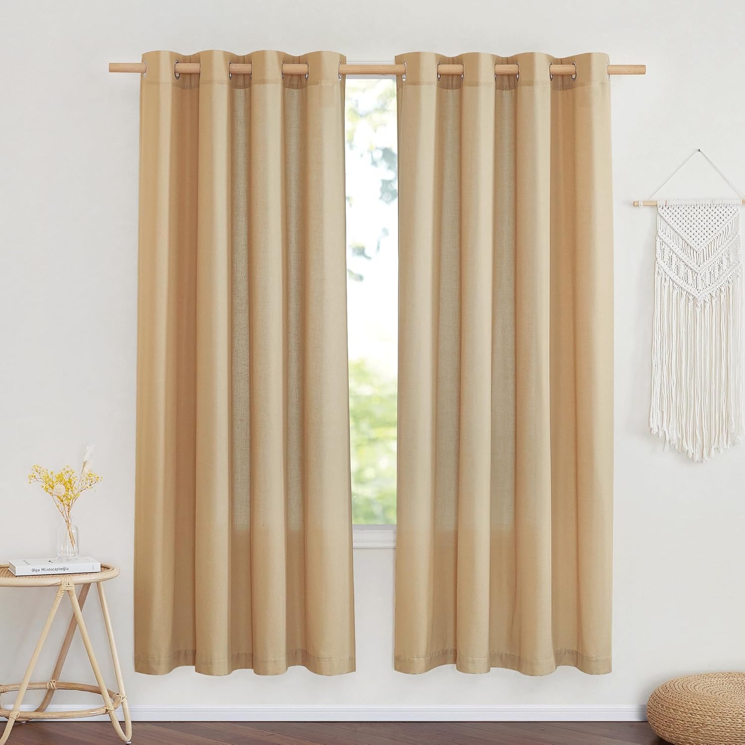 NICETOWN Natural Linen Curtains 84 inch Long 2 Panels Set, Grommet Top Thick Linen Burlap Semi Sheer Vertical Drapes Privacy Assured with Light Filtering for Bedroom/Living Room, W55 x L84