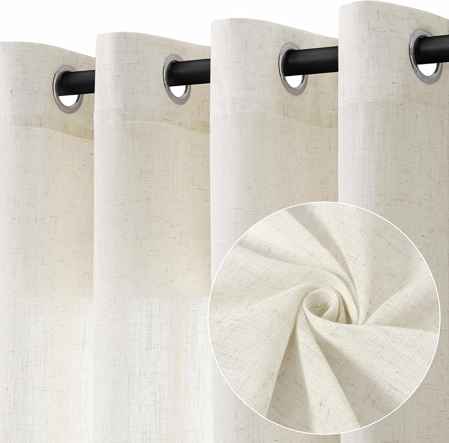 Natural Cream Linen Curtains 84 Inch Length 2 Panels for Living Room Bedroom, Light Filtering Sheer Curtains 84 Inches, Modern Farmhouse Grommet Semi Sheer Soft Privacy Drapes