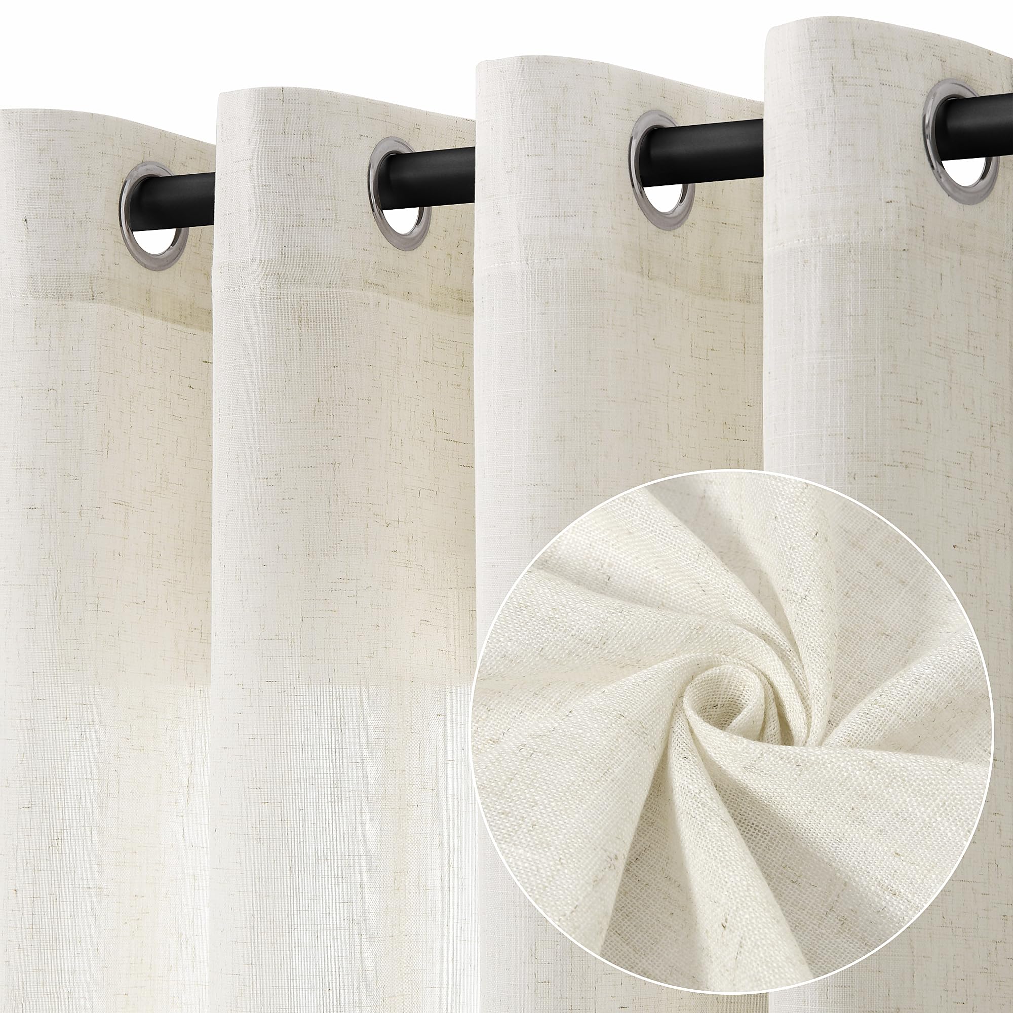 Natural Cream Linen Curtains 84 Inch Length 2 Panels for Living Room Bedroom, Light Filtering Sheer Curtains 84 Inches, Modern Farmhouse Grommet Semi Sheer Soft Privacy Drapes