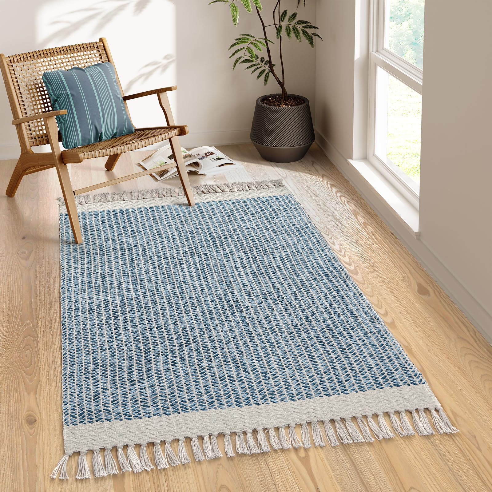 Lahome Belle Boho Rugs for Bedroom, 3x5 Bathroom Rug Lightweight Farmhouse Woven Area Rug with Tassels, Throw Rugs Washable Kitchen Rug Non Shedding Indoor Door Mats for Entryway Living Room, Khaki