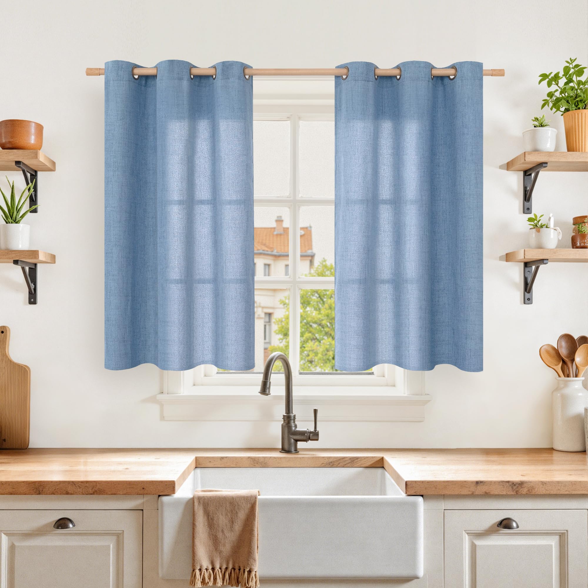 YoungsTex Linen Semi Sheer Curtains 63 Inch Length 2 Panels for Living Room - Light Filtering Drapes with Bronze Grommet Beige Window Treatments for Country Office Bedroom, 52 X 63 Inch