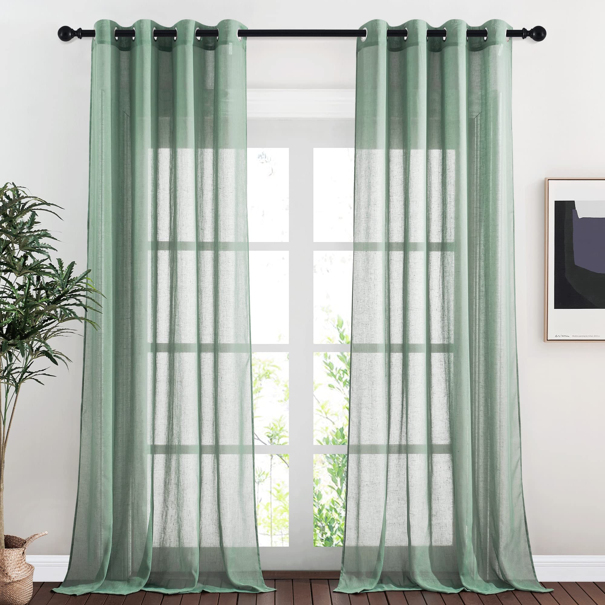 NICETOWN Semi Sheer Linen Curtains for Bedroom 84 inches Long, Grommet Privacy Vertical Farmhouse Window with Light Filtering for Living Room, Natural, W52 x L84, 2 Pieces