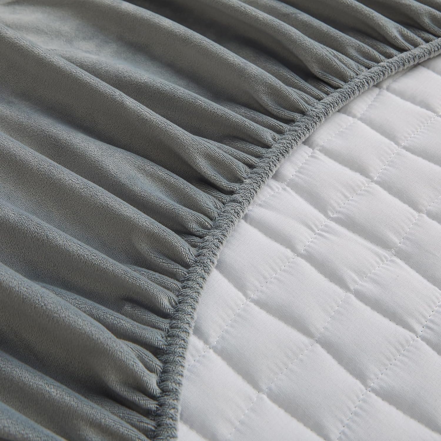 LweiPsqLin Quilted Flannel Fitted Sheets,Soft Flannel Fleece Mattress Top- Suitable for Fall and Winter,Fitted Deep Pocket Up to 15''. (Gray, Queen)