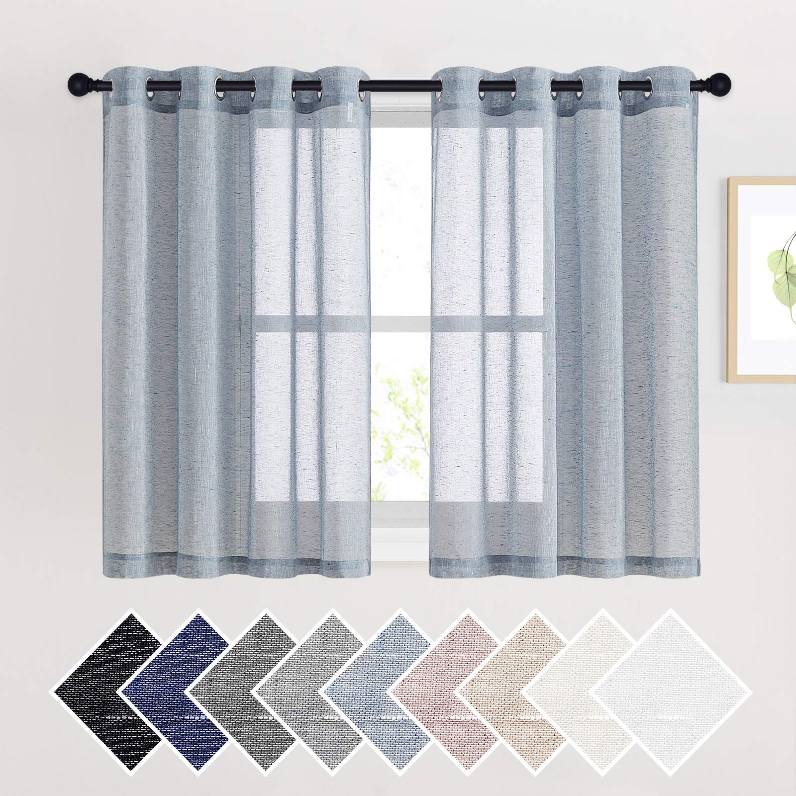 NICETOWN Semi Sheer Linen Curtains for Bedroom 84 inches Long, Grommet Privacy Vertical Farmhouse Window with Light Filtering for Living Room, Natural, W52 x L84, 2 Pieces