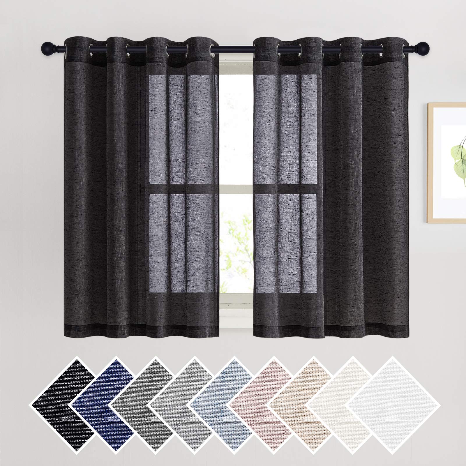 NICETOWN Semi Sheer Linen Curtains for Bedroom 84 inches Long, Grommet Privacy Vertical Farmhouse Window with Light Filtering for Living Room, Natural, W52 x L84, 2 Pieces