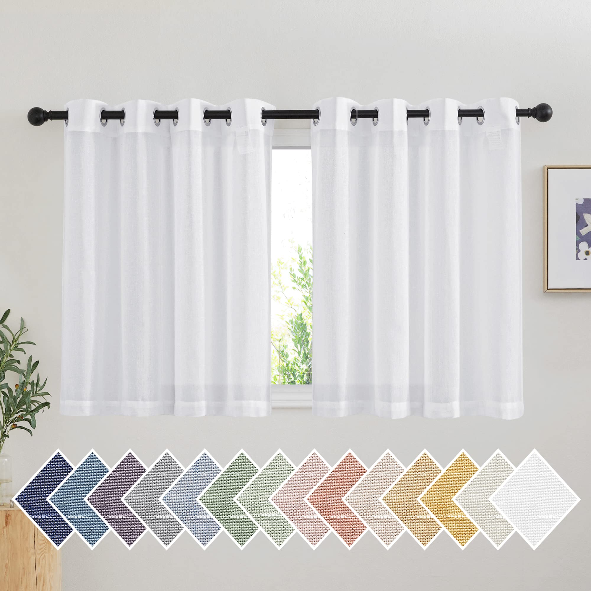 NICETOWN Semi Sheer Linen Curtains for Bedroom 84 inches Long, Grommet Privacy Vertical Farmhouse Window with Light Filtering for Living Room, Natural, W52 x L84, 2 Pieces