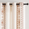 Beige Boho Curtains 63 Inches Long 2 Panels Neutral Linen Textured Curtains for Living Room Bedroom Cream Geometric Embroidered Grommet Top Light Filtering Window Drapes Taupe on Beige