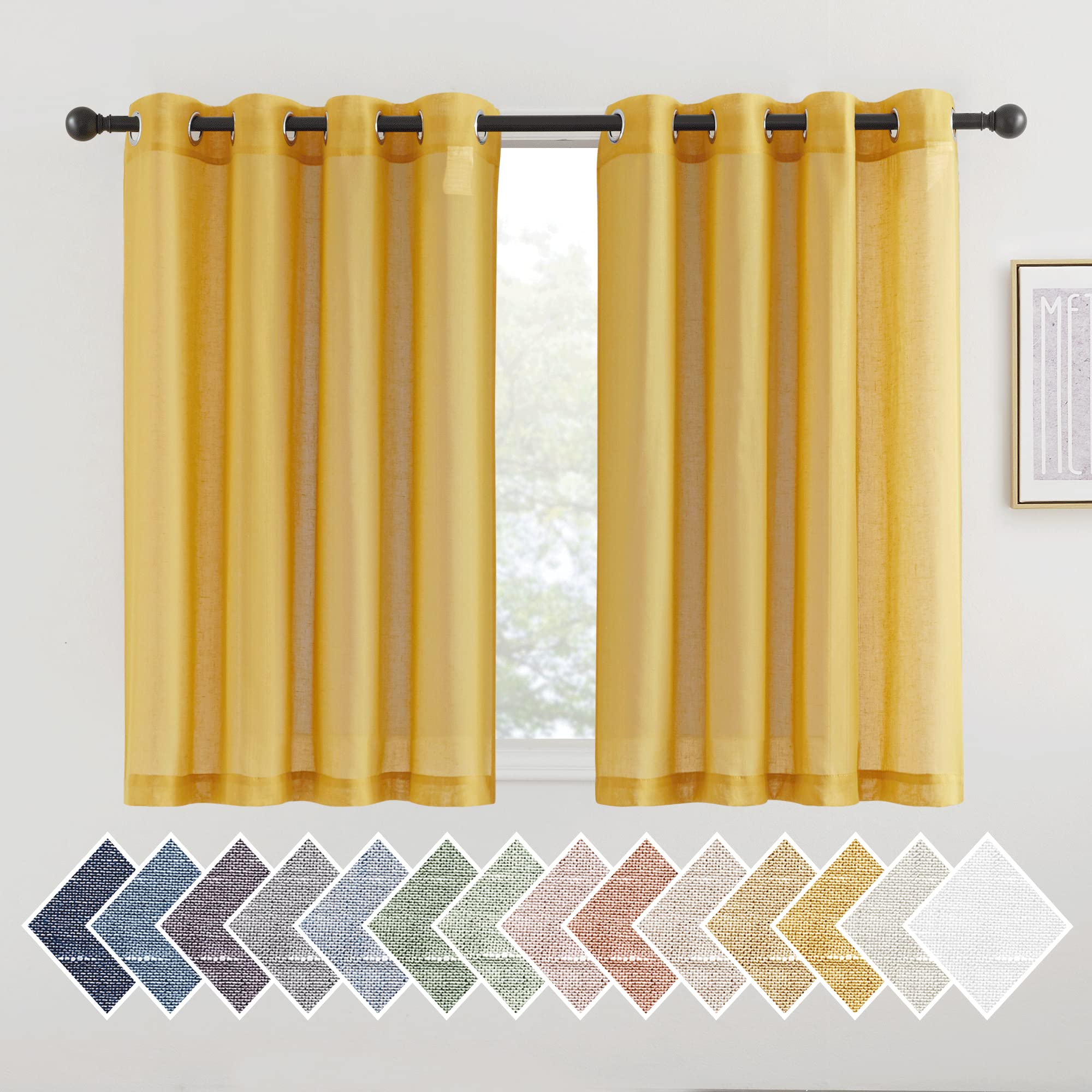 NICETOWN Semi Sheer Linen Curtains for Bedroom 84 inches Long, Grommet Privacy Vertical Farmhouse Window with Light Filtering for Living Room, Natural, W52 x L84, 2 Pieces