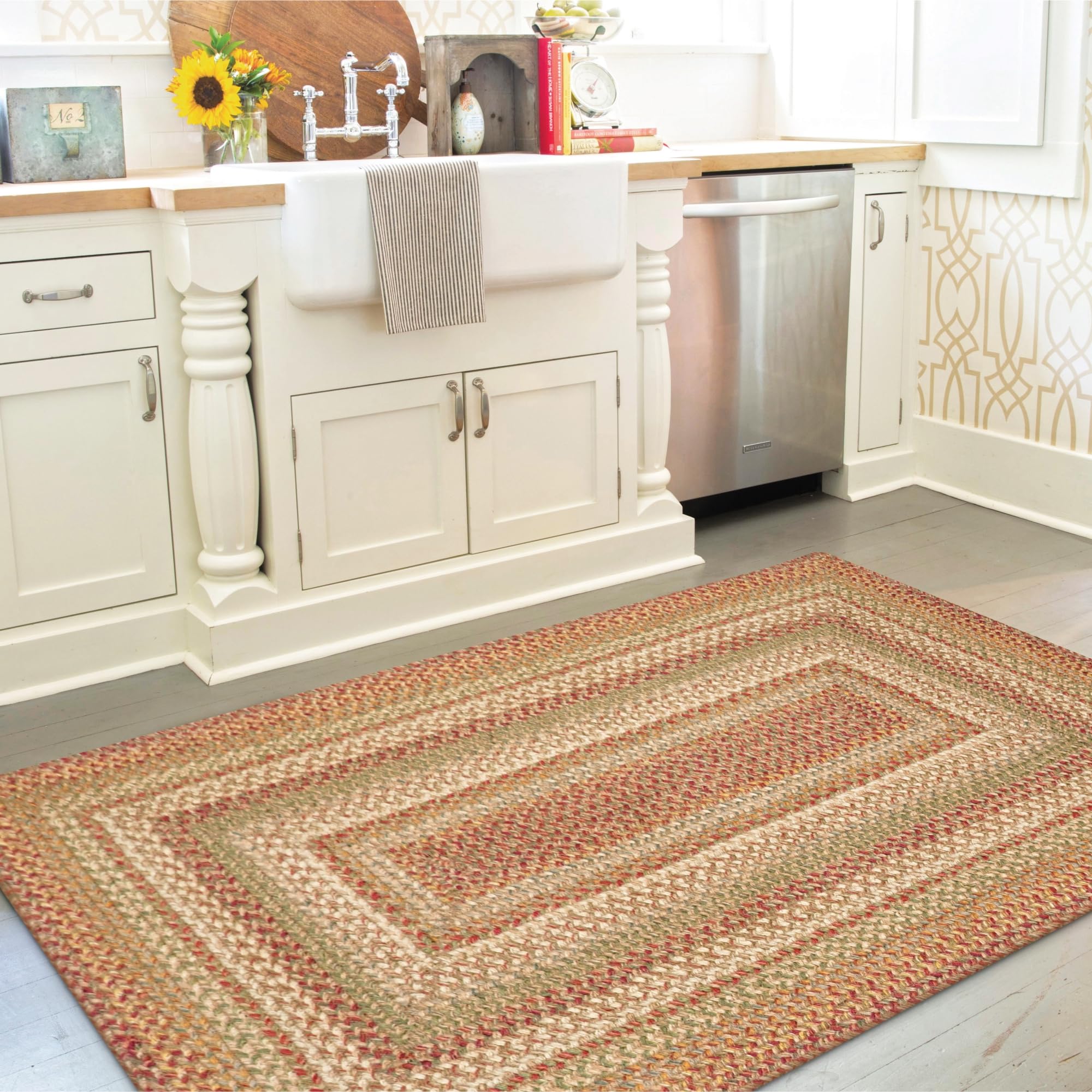 Homespice Gingerbread Black & Brown Braided Rug 20x30 - Jute Braided Kitchen Rugs for Country, Primitive Decor, Reversible, Pet-Friendly, Durable & Easy to Maintain