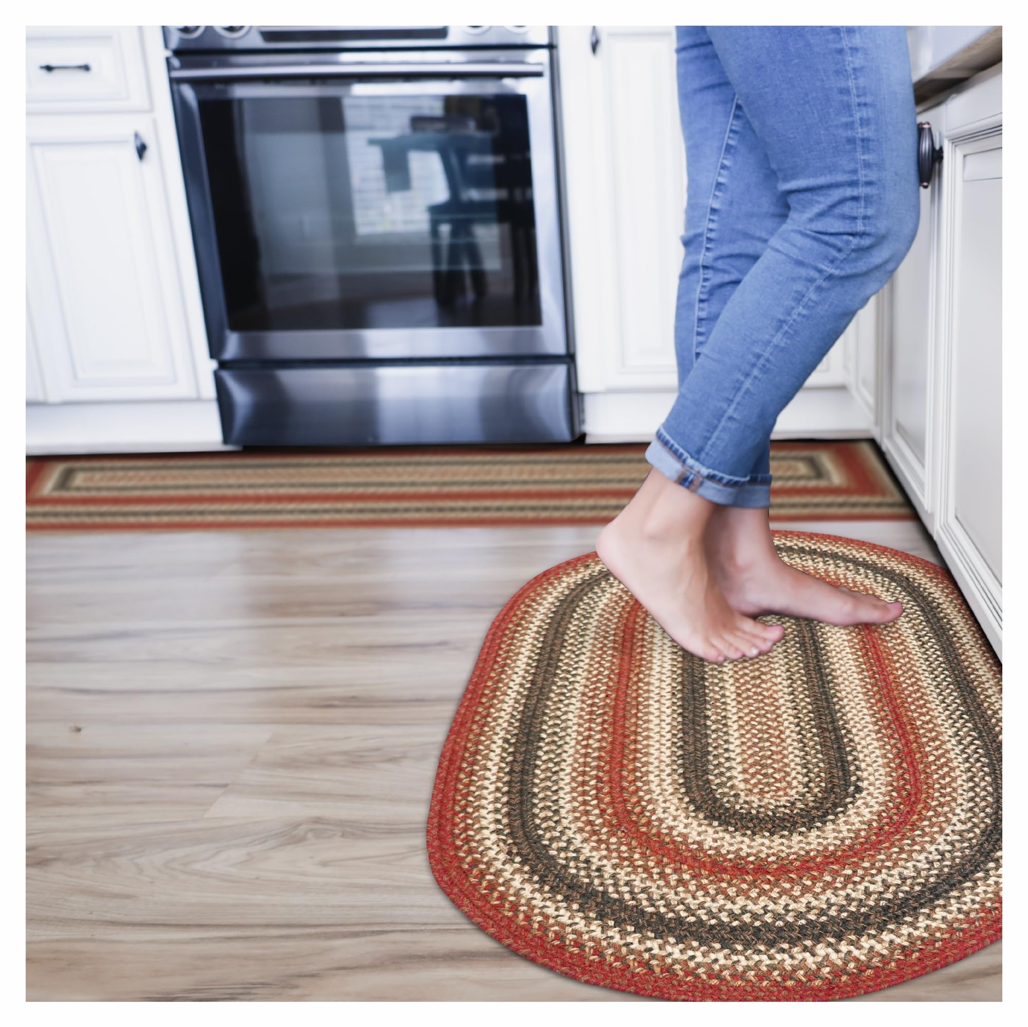 Homespice Gingerbread Black & Brown Braided Rug 20x30 - Jute Braided Kitchen Rugs for Country, Primitive Decor, Reversible, Pet-Friendly, Durable & Easy to Maintain