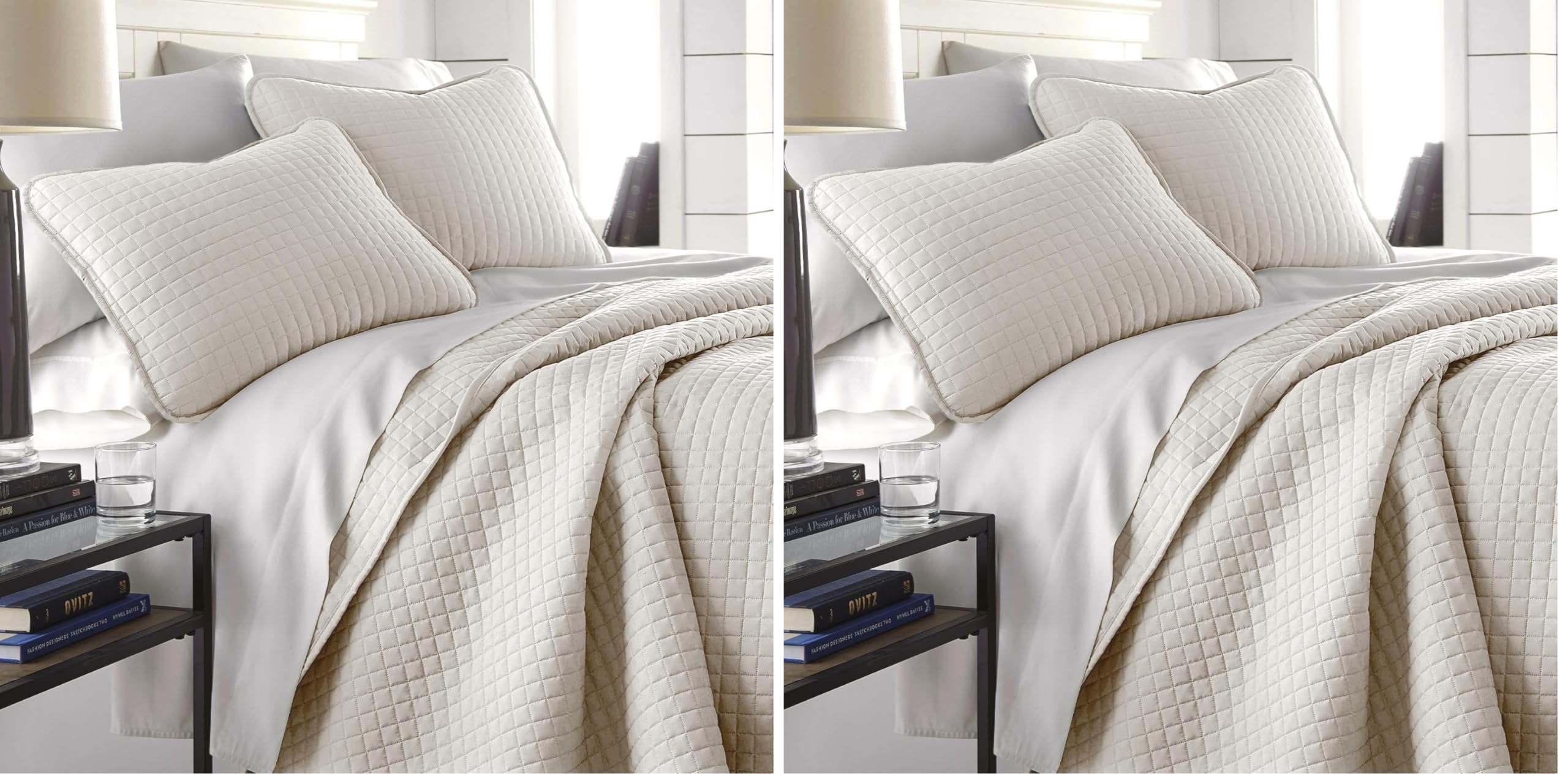 Southshore Fine Living, Inc. King Quilt Bedding Set, Quilted Coverlet Bed Spread for California Kings, Luxury Bedding King Size Quilt Bedding Set, Lightweight Quilted Bedspread w/Shams, Natural Beige