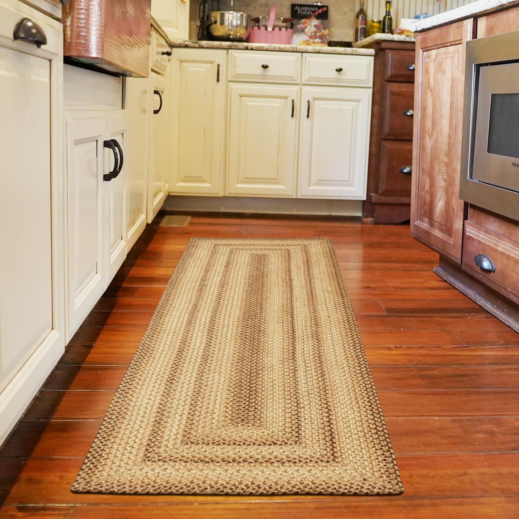 Homespice Gingerbread Black & Brown Braided Rug 20x30 - Jute Braided Kitchen Rugs for Country, Primitive Decor, Reversible, Pet-Friendly, Durable & Easy to Maintain