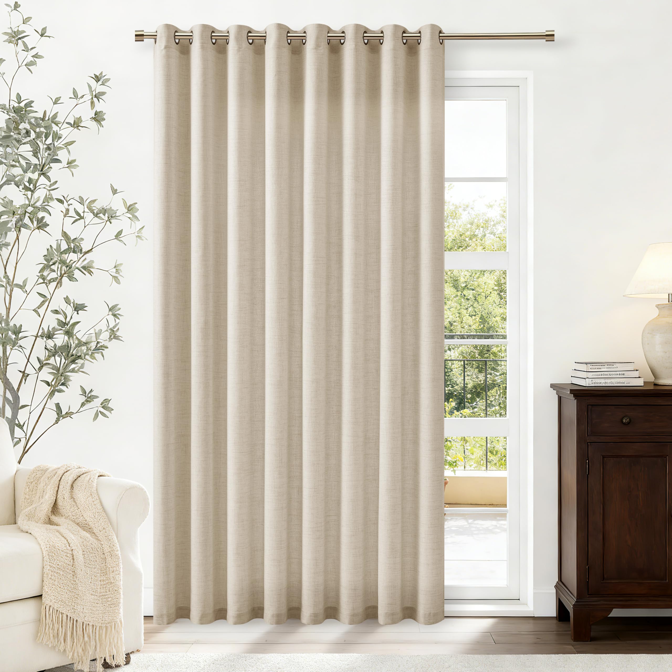 Natural Linen Curtains 96 Inches Long 2 Panels Bronze Grommet Curtain Burlap Ivory Cream Colored Light Filtering Semi Sheer Drapes Thick Linen Blend Floor to Ceiling Length Living Room 8ft