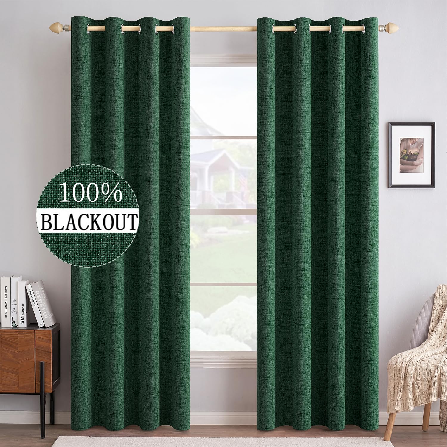 MIULEE 100% Blackout Linen Textured Curtains for Bedroom Solid Thermal Insulated Cream Grommet Room Darkening Curtains & Drapes Luxury Decor for Living Room Nursery 52 x 84 Inch (2 Panels)