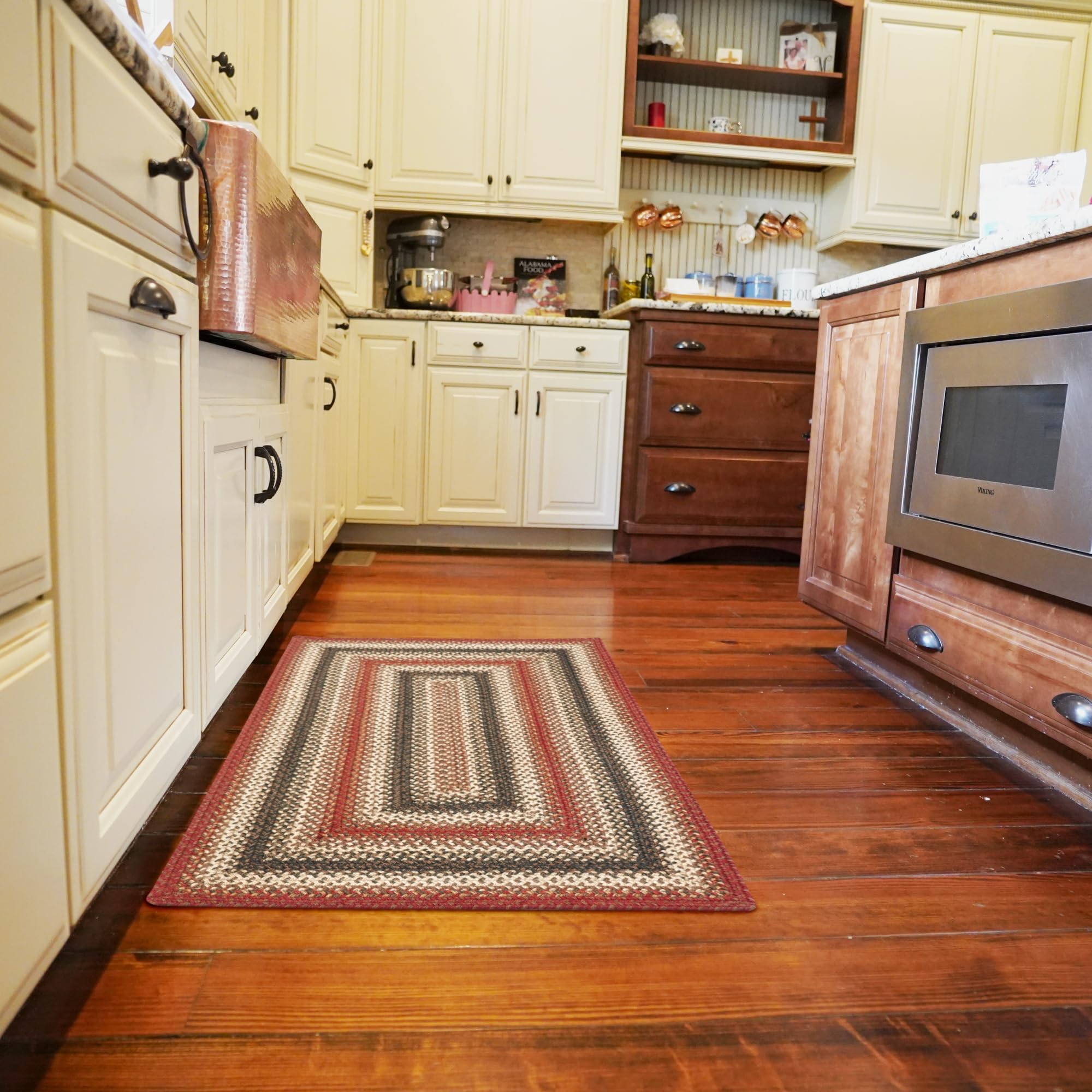 Homespice Gingerbread Black & Brown Braided Rug 20x30 - Jute Braided Kitchen Rugs for Country, Primitive Decor, Reversible, Pet-Friendly, Durable & Easy to Maintain