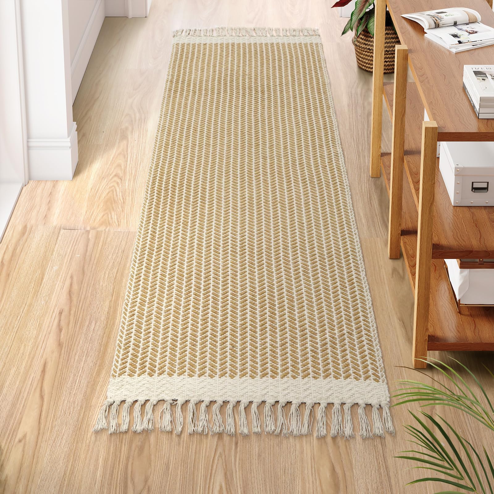 Lahome Belle Boho Rugs for Bedroom, 3x5 Bathroom Rug Lightweight Farmhouse Woven Area Rug with Tassels, Throw Rugs Washable Kitchen Rug Non Shedding Indoor Door Mats for Entryway Living Room, Khaki