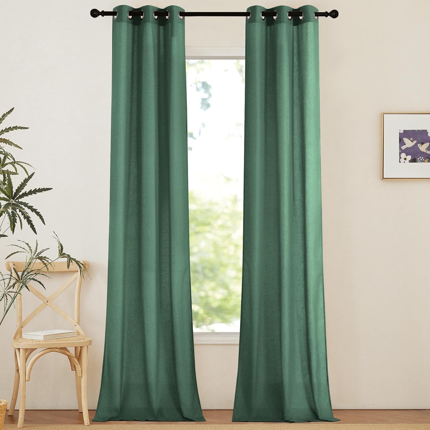 NICETOWN Natural Linen Curtains 84 inch Long 2 Panels Set, Grommet Top Thick Linen Burlap Semi Sheer Vertical Drapes Privacy Assured with Light Filtering for Bedroom/Living Room, W55 x L84