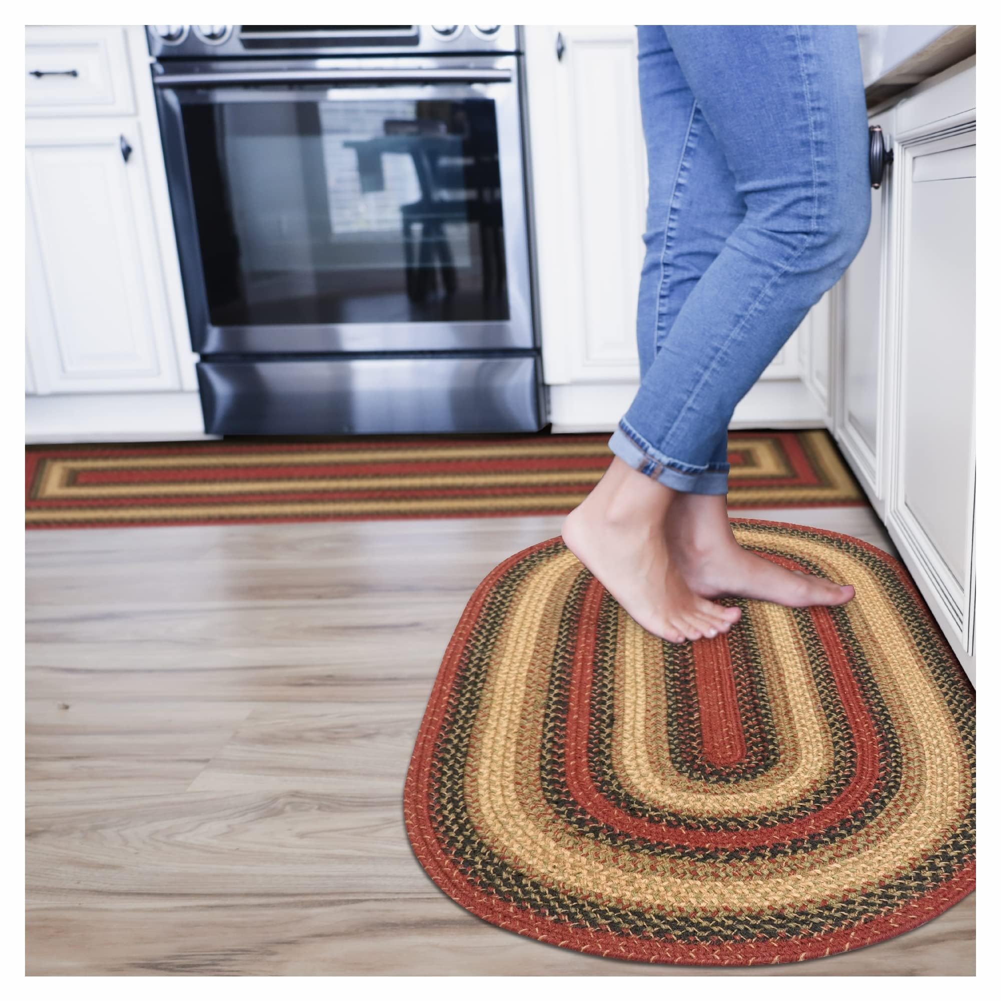 Homespice Gingerbread Black & Brown Braided Rug 20x30 - Jute Braided Kitchen Rugs for Country, Primitive Decor, Reversible, Pet-Friendly, Durable & Easy to Maintain