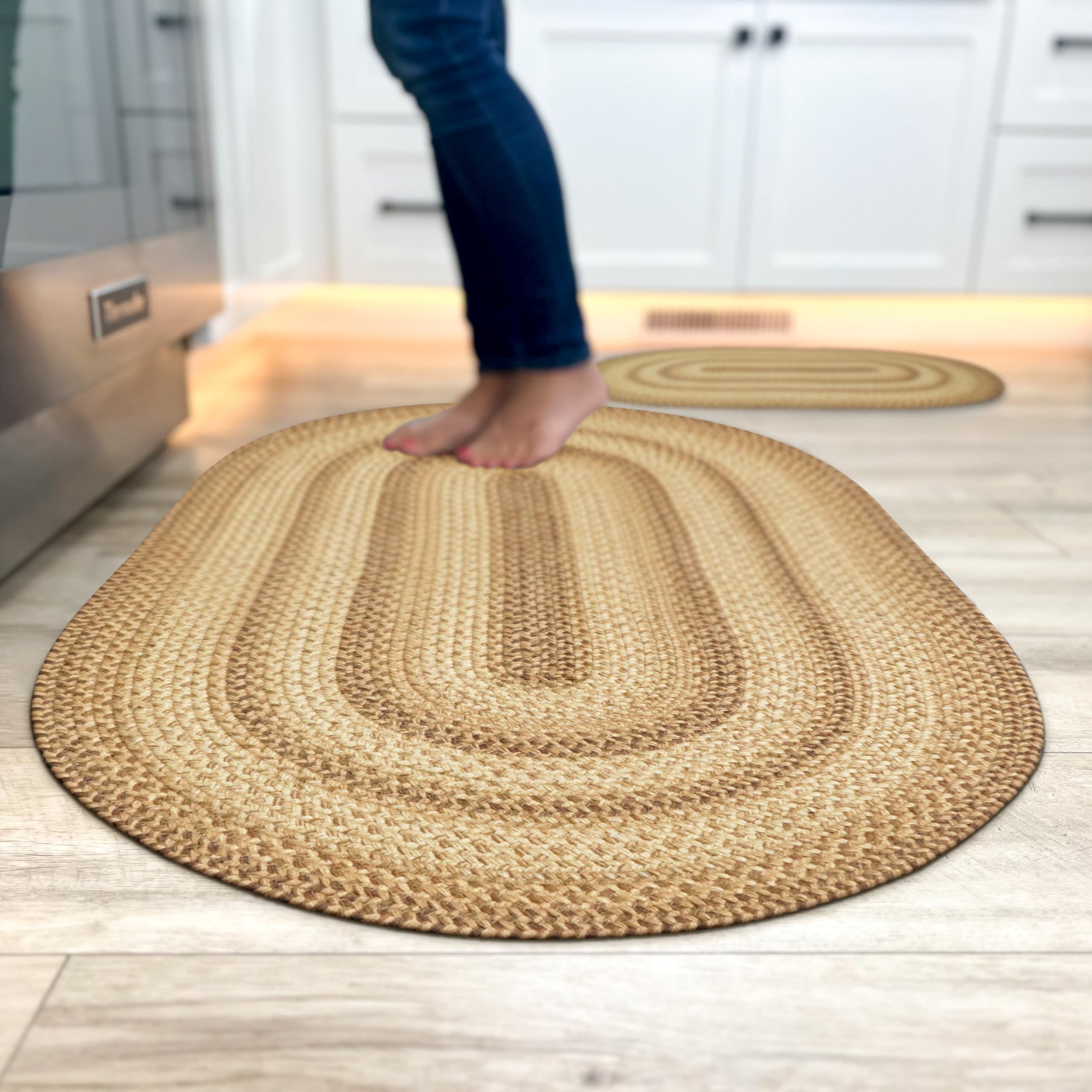 Homespice Gingerbread Black & Brown Braided Rug 20x30 - Jute Braided Kitchen Rugs for Country, Primitive Decor, Reversible, Pet-Friendly, Durable & Easy to Maintain