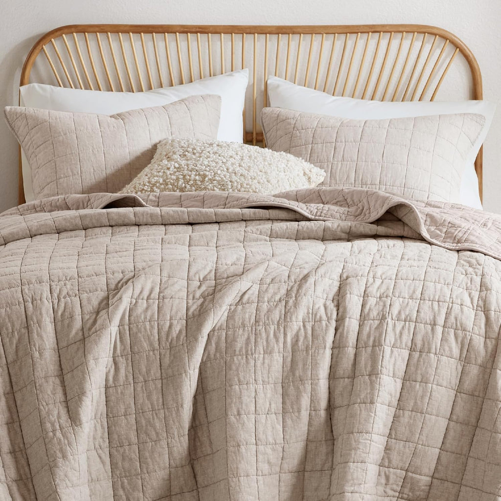 Hyde Lane Linen Quilt Set King Size - Breathable Box Stitched European Flax Bedding Set for Bedspread and Coverlet, with 2 Pillow Shams, 106"x96", Linen