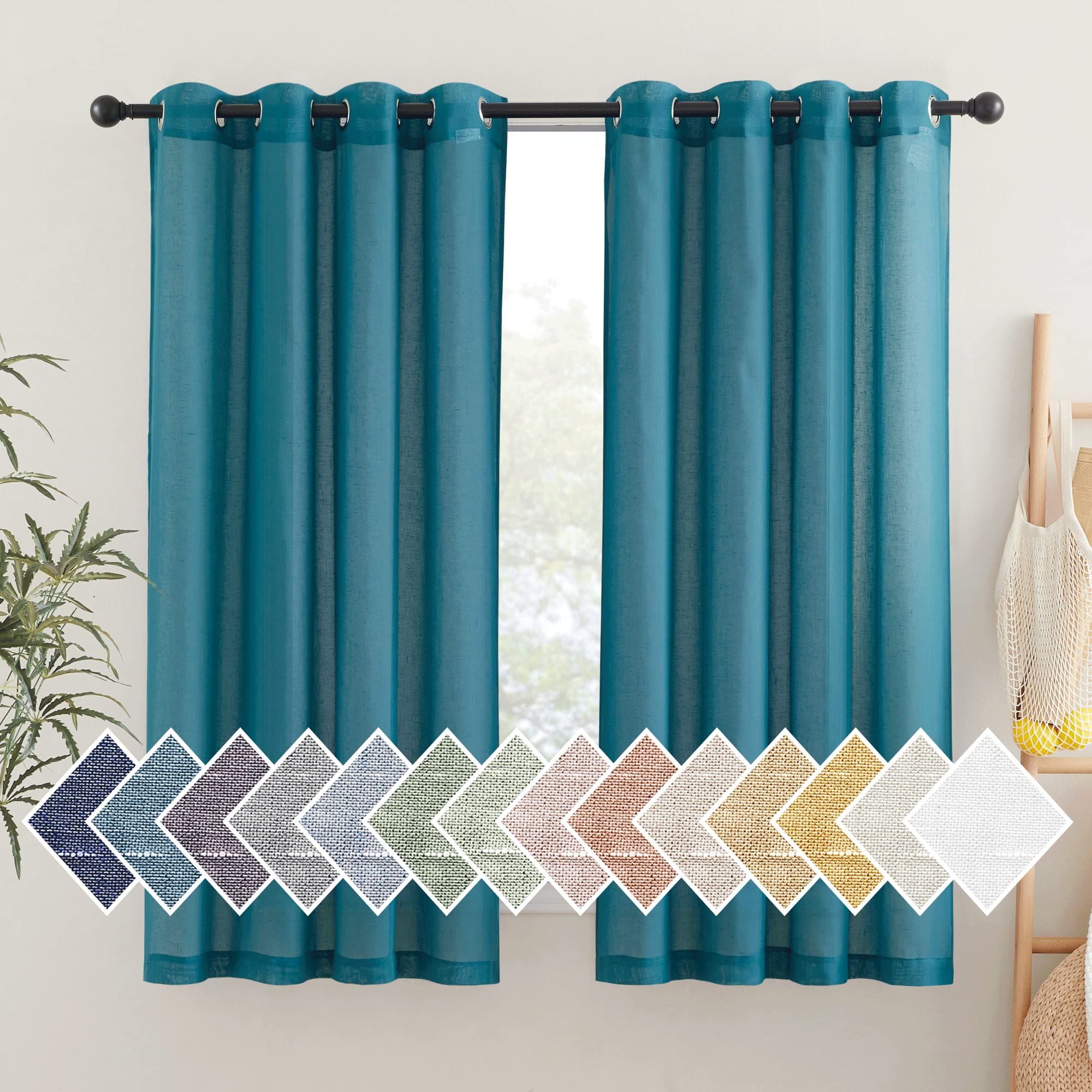 NICETOWN Semi Sheer Linen Curtains for Bedroom 84 inches Long, Grommet Privacy Vertical Farmhouse Window with Light Filtering for Living Room, Natural, W52 x L84, 2 Pieces