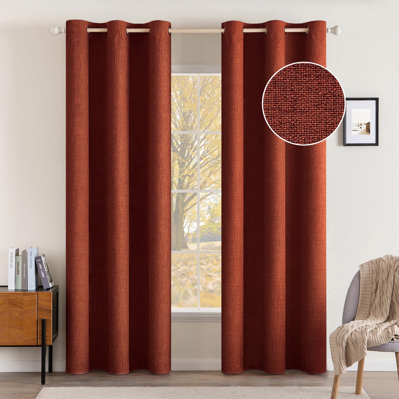 MIULEE 100% Blackout Linen Textured Curtains for Bedroom Solid Thermal Insulated Cream Grommet Room Darkening Curtains & Drapes Luxury Decor for Living Room Nursery 52 x 84 Inch (2 Panels)