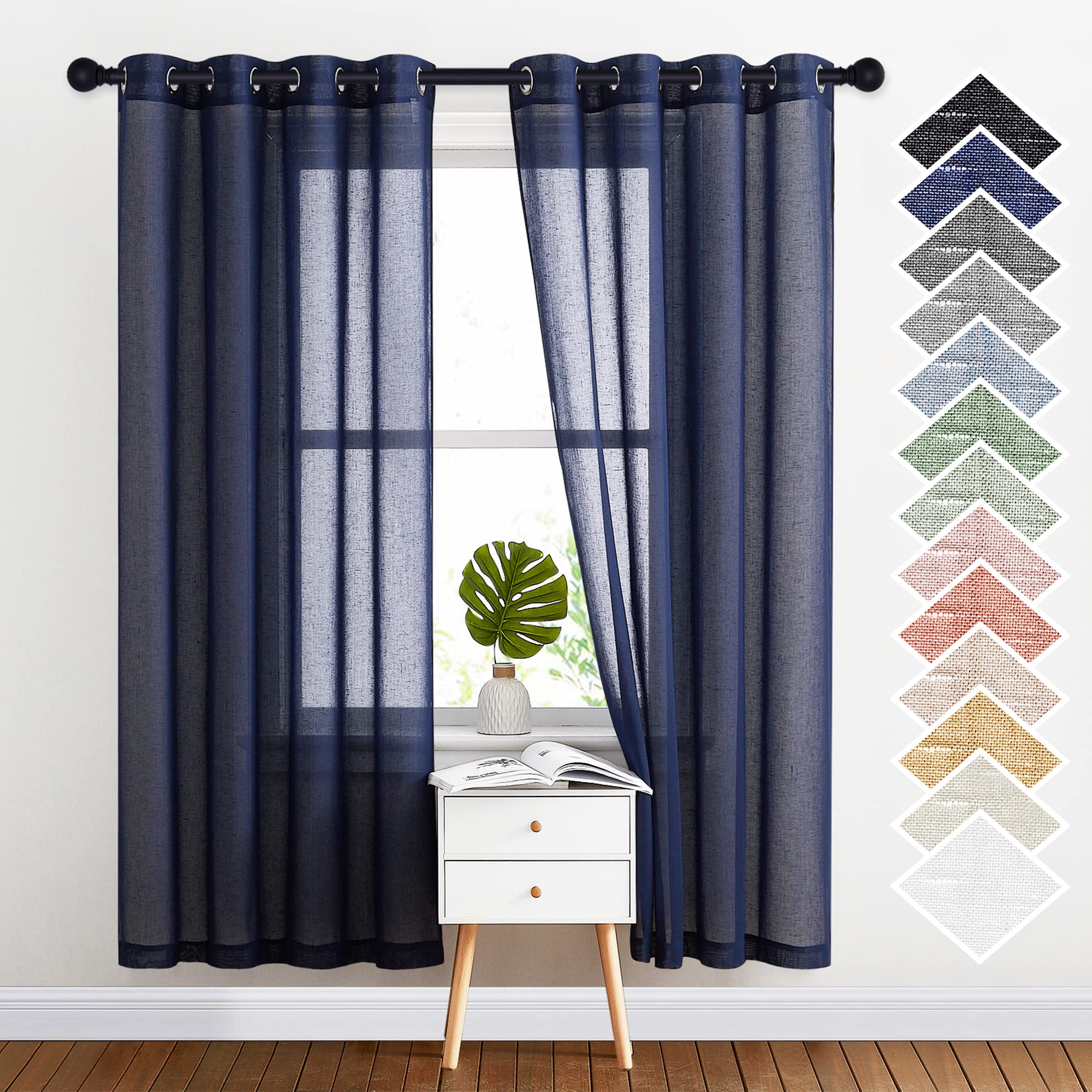 NICETOWN Semi Sheer Linen Curtains for Bedroom 84 inches Long, Grommet Privacy Vertical Farmhouse Window with Light Filtering for Living Room, Natural, W52 x L84, 2 Pieces
