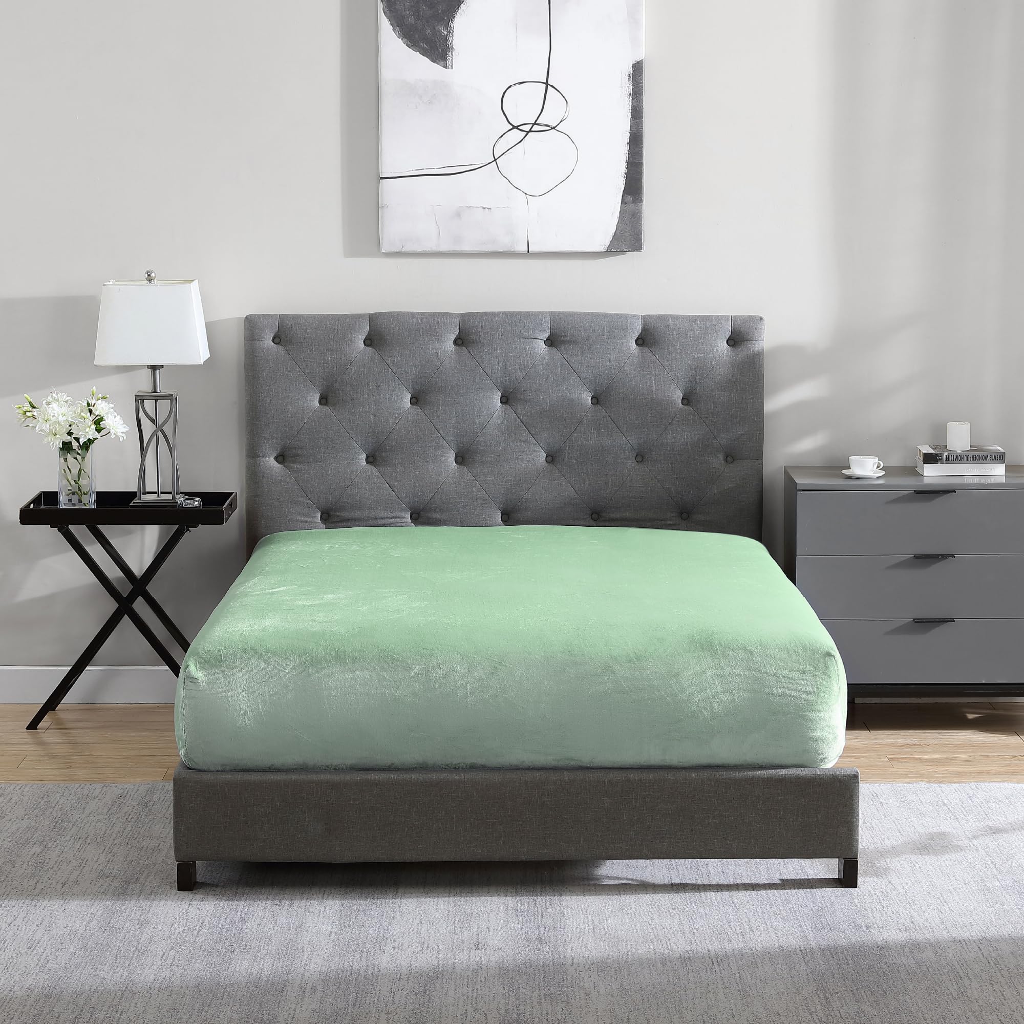 Cathay Home Queen Plush Fur Fitted Sheet - Ultra Soft & Thick Plush Fur - All Season Cozy Warmth - 12" Deep Pocket Fitted Sheet Only (Queen, Grey)