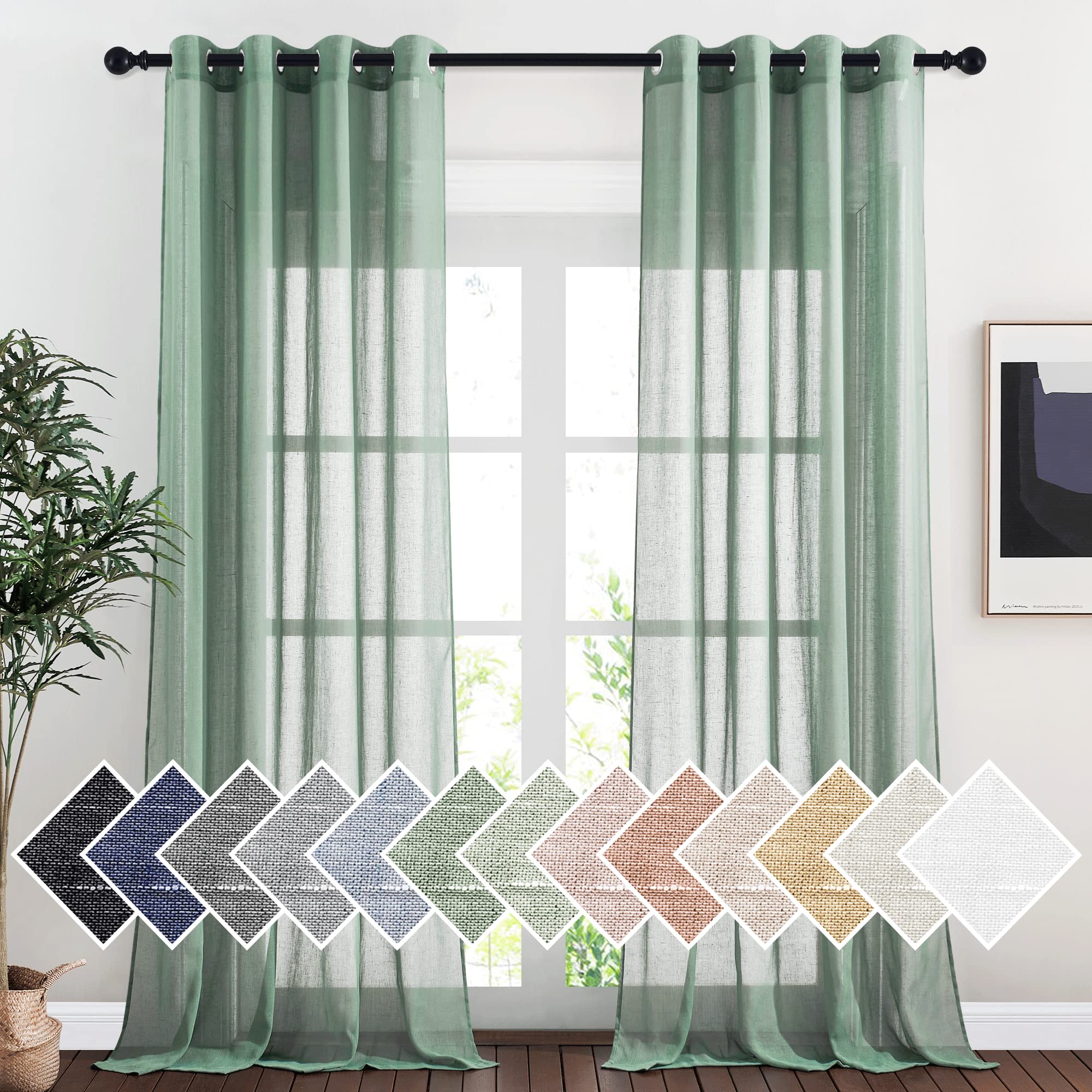 NICETOWN Semi Sheer Linen Curtains for Bedroom 84 inches Long, Grommet Privacy Vertical Farmhouse Window with Light Filtering for Living Room, Natural, W52 x L84, 2 Pieces