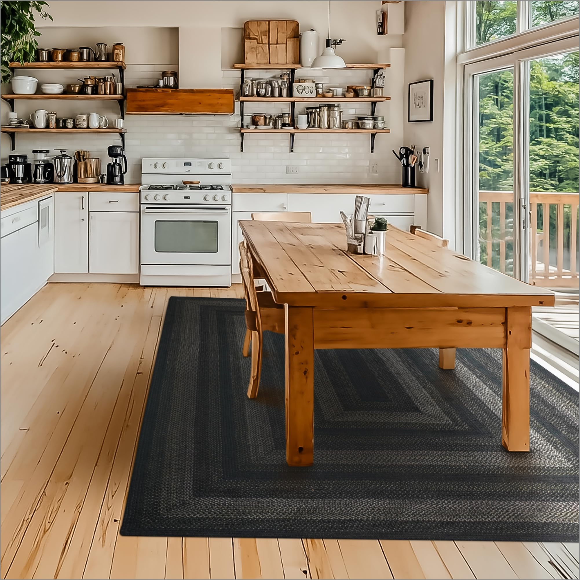 Homespice Gingerbread Black & Brown Braided Rug 20x30 - Jute Braided Kitchen Rugs for Country, Primitive Decor, Reversible, Pet-Friendly, Durable & Easy to Maintain