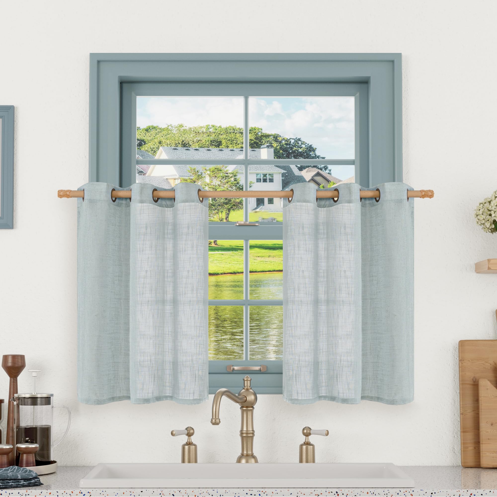 LAMIT Natural Ivory Linen Semi Sheer Curtains 84 inch Length, Cream Light Filtering Soft Thick Neutral Living Room Drapes with Bronze Grommet for Bedroom/Farmhouse, 2 Panels, 52 x 84 Inch