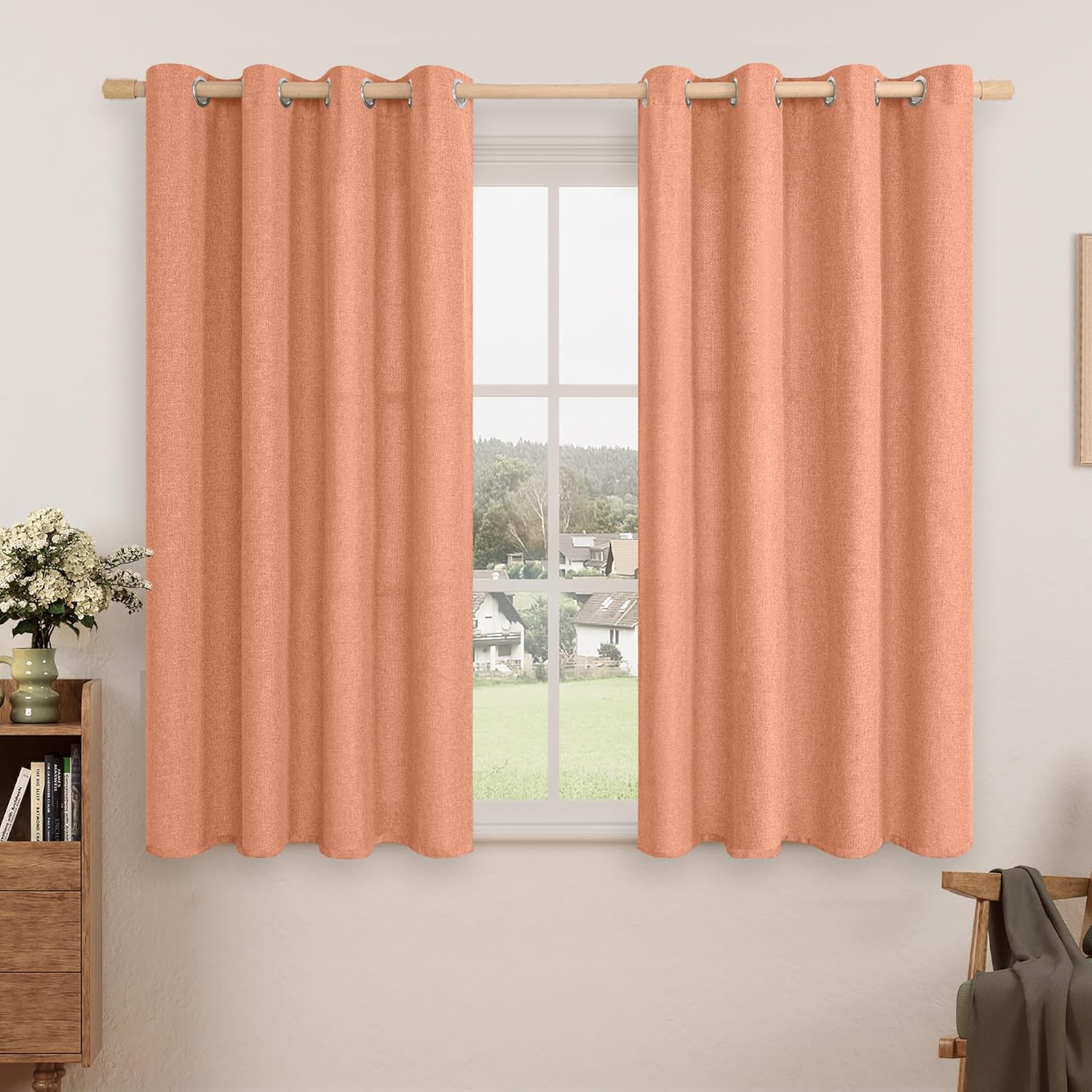 LAMIT Linen Curtains 84 inch Length 2 Panels, Grommet Thick Soft Light Filtering Curtains Privacy Living Room Window Drapes for Bedroom/Farmhouse, W52 x L84, Natural Beige