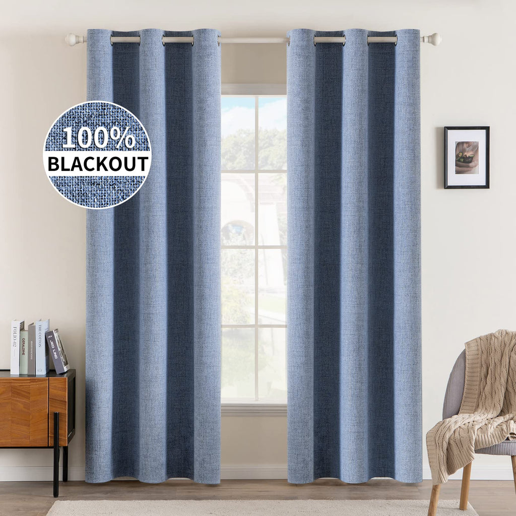 MIULEE 100% Blackout Linen Textured Curtains for Bedroom Solid Thermal Insulated Cream Grommet Room Darkening Curtains & Drapes Luxury Decor for Living Room Nursery 52 x 84 Inch (2 Panels)