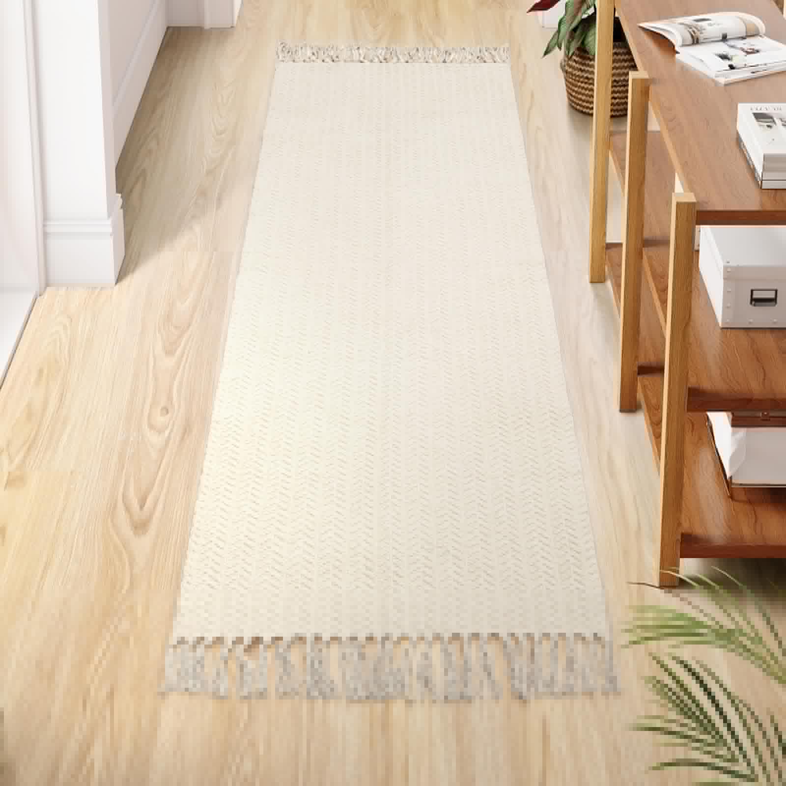 Lahome Belle Boho Hallway Runner Rug, 2x6 Laundry Room Lightweight Entry Woven Cotton Throw Mat with Tassels, Farmhouse Non Shedding Washable Black Low Pile Runner for Kitchen Bathroom
