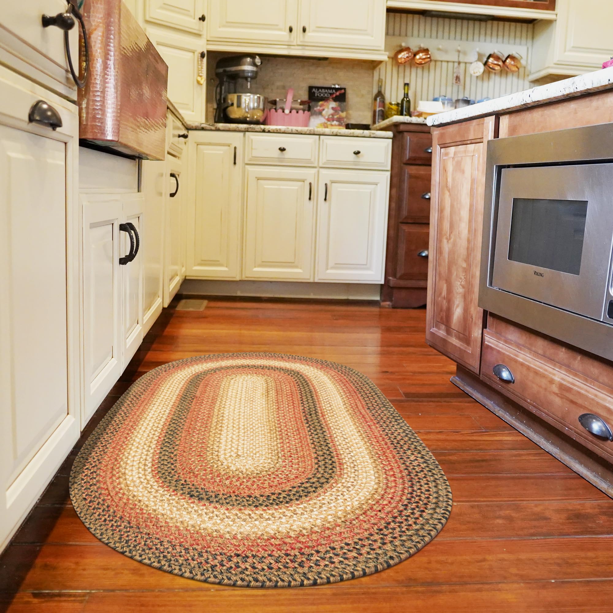 Homespice Gingerbread Black & Brown Braided Rug 20x30 - Jute Braided Kitchen Rugs for Country, Primitive Decor, Reversible, Pet-Friendly, Durable & Easy to Maintain