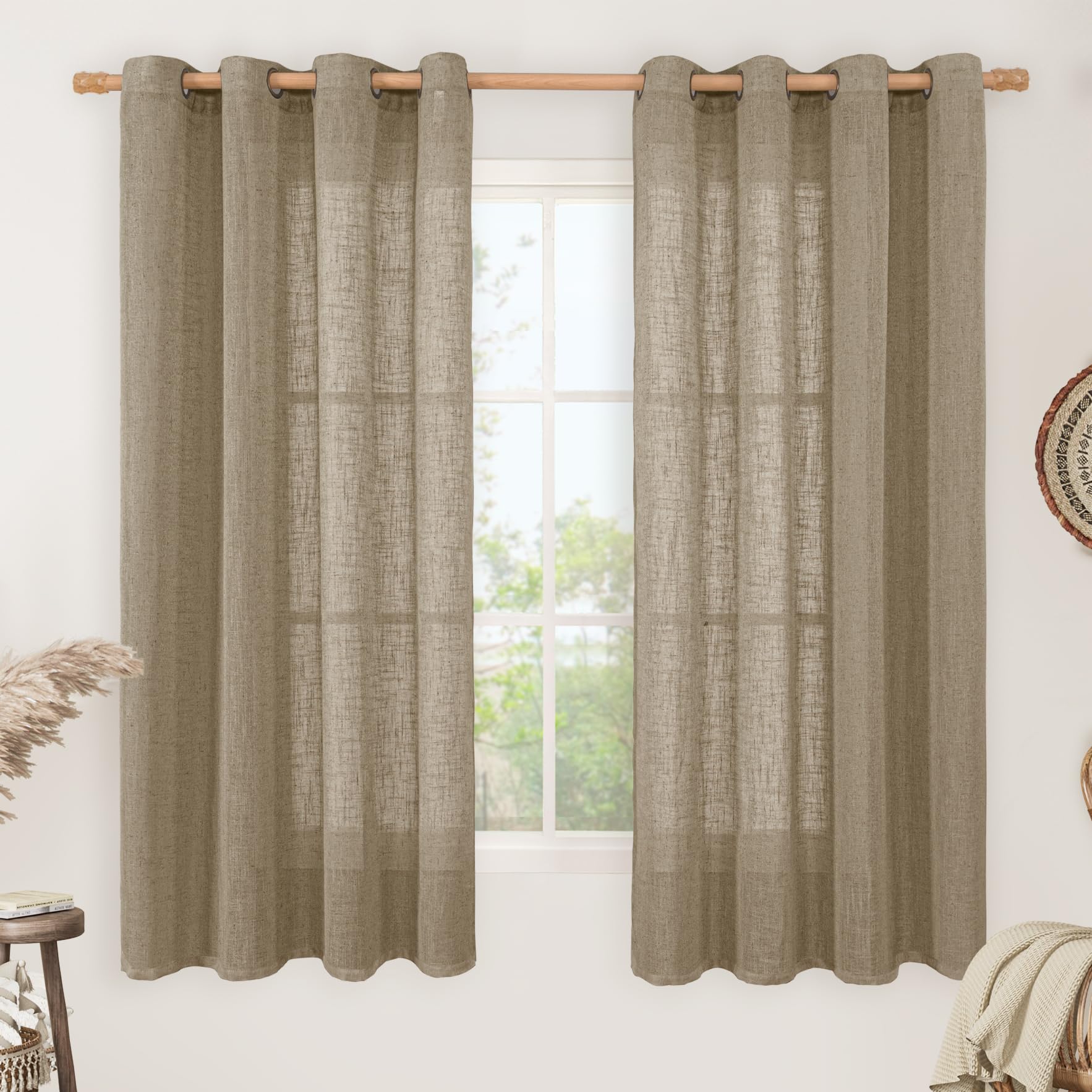 LAMIT Natural Ivory Linen Semi Sheer Curtains 84 inch Length, Cream Light Filtering Soft Thick Neutral Living Room Drapes with Bronze Grommet for Bedroom/Farmhouse, 2 Panels, 52 x 84 Inch