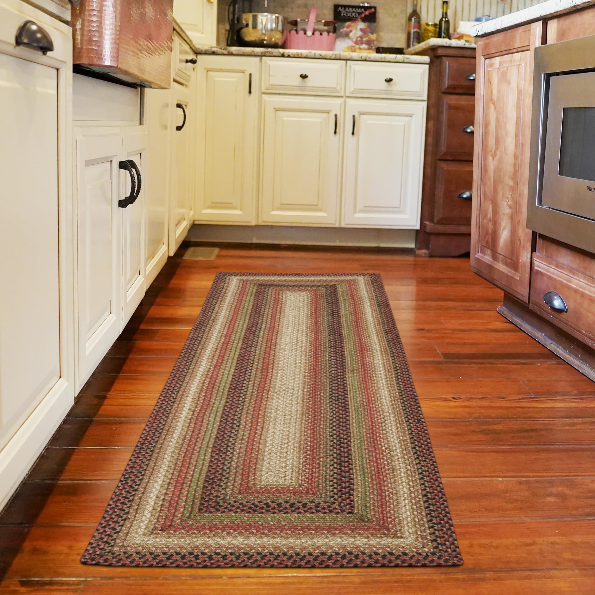 Homespice Gingerbread Black & Brown Braided Rug 20x30 - Jute Braided Kitchen Rugs for Country, Primitive Decor, Reversible, Pet-Friendly, Durable & Easy to Maintain