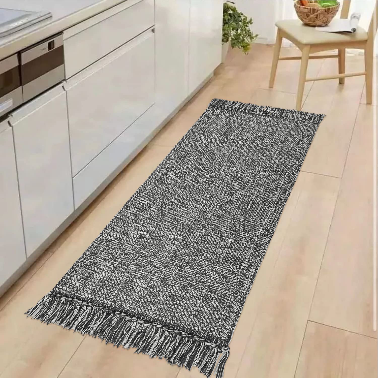 Collive Washable Area Rug 3' x 5', Modern Farmhouse Woven Kitchen Rugs, Tan/Cream Indoor Outddor Mat Braided Throw Carpet for Entryway Bedroom Nursery Laundry Living Room