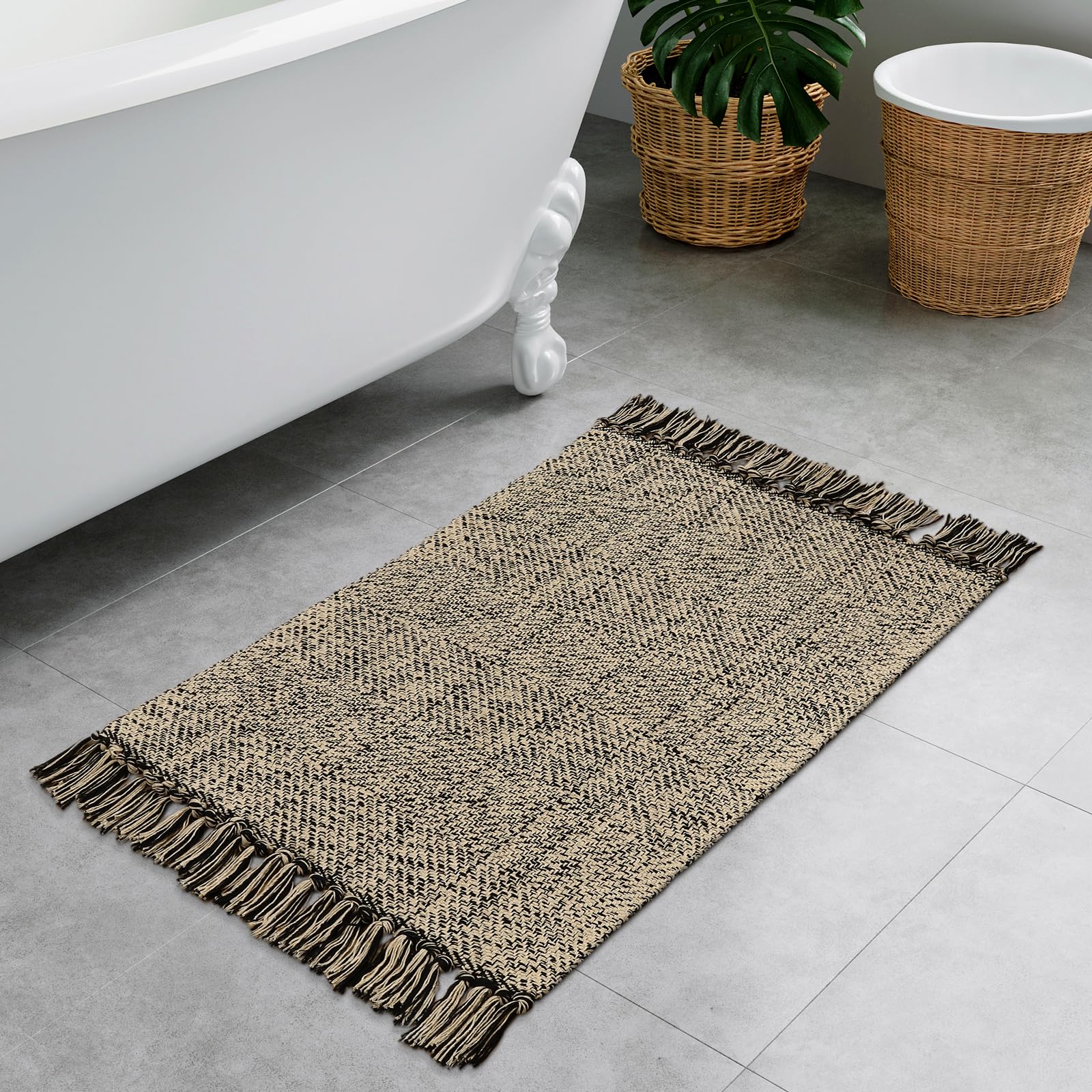 Collive Washable Area Rug 3' x 5', Modern Farmhouse Woven Kitchen Rugs, Tan/Cream Indoor Outddor Mat Braided Throw Carpet for Entryway Bedroom Nursery Laundry Living Room